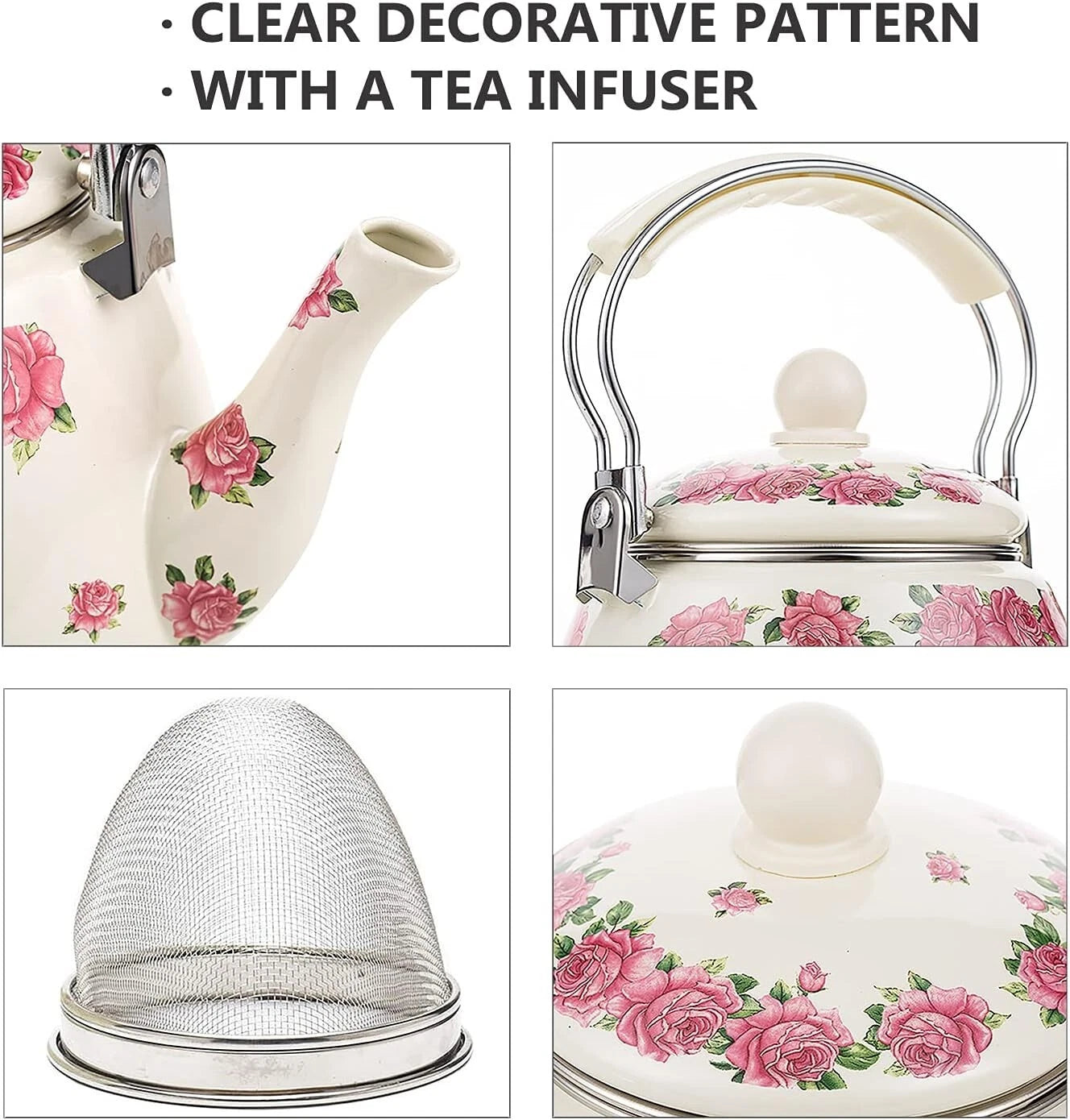 Elegant Porcelain Tea Kettle - 3.3L Enamel Teapot with Whistling Feature | eBay