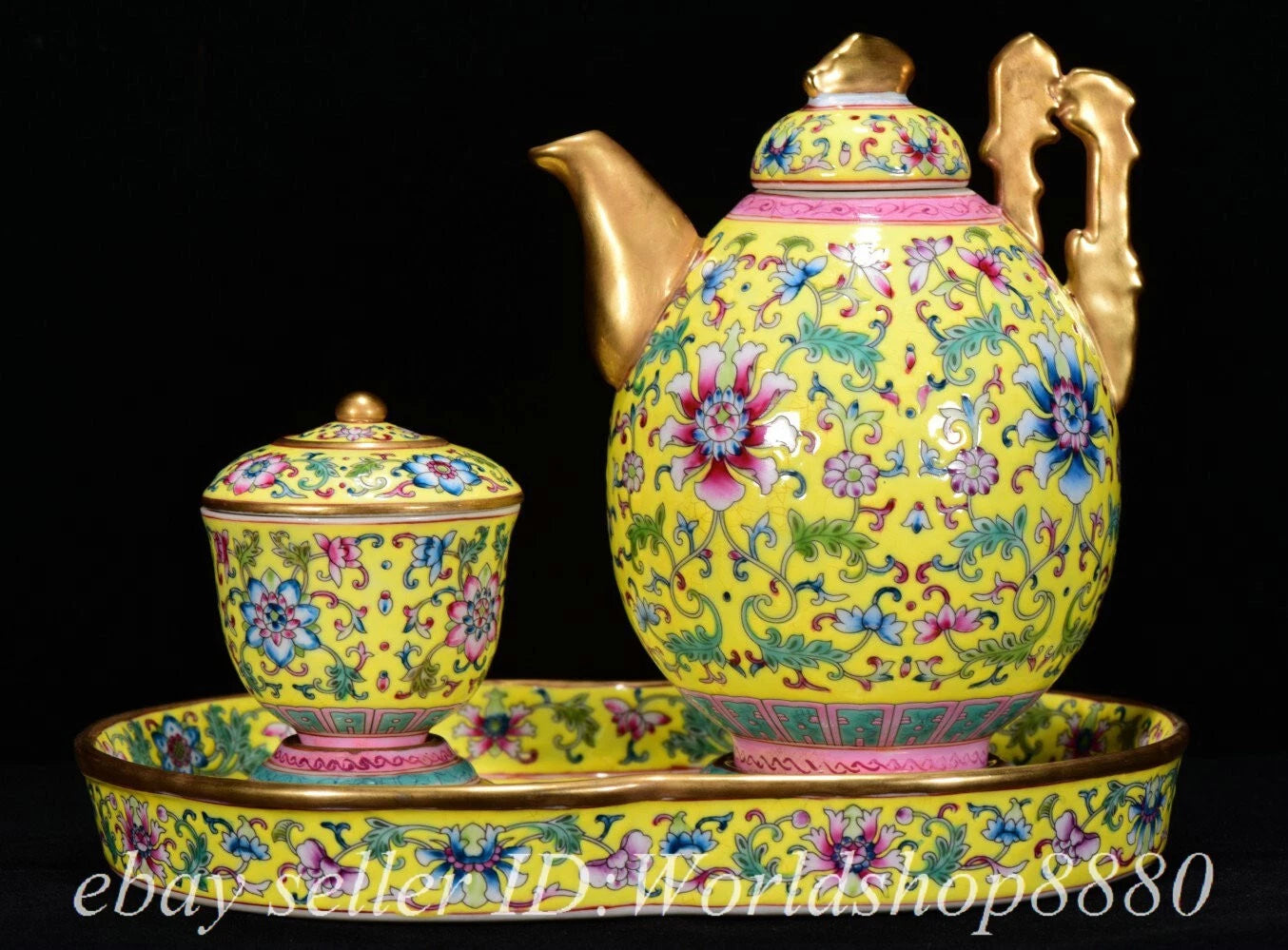 8.8" Yongzheng Chinese Colour Enamel Porcelain Teapot Kettle Cup Plate Set | eBay