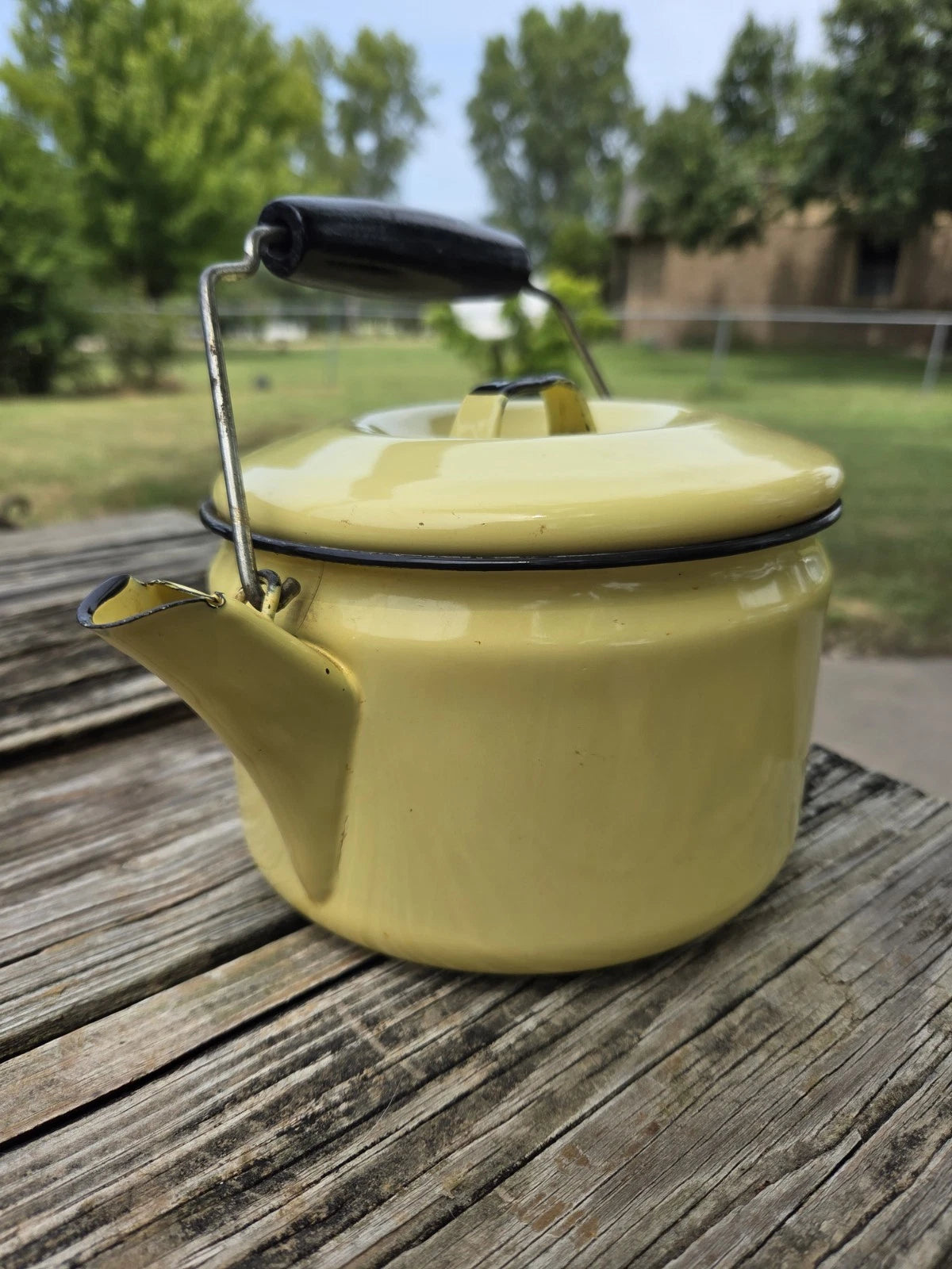 Vintage yellow enamel teapot With Lid Enamelware Bail Handle | eBay