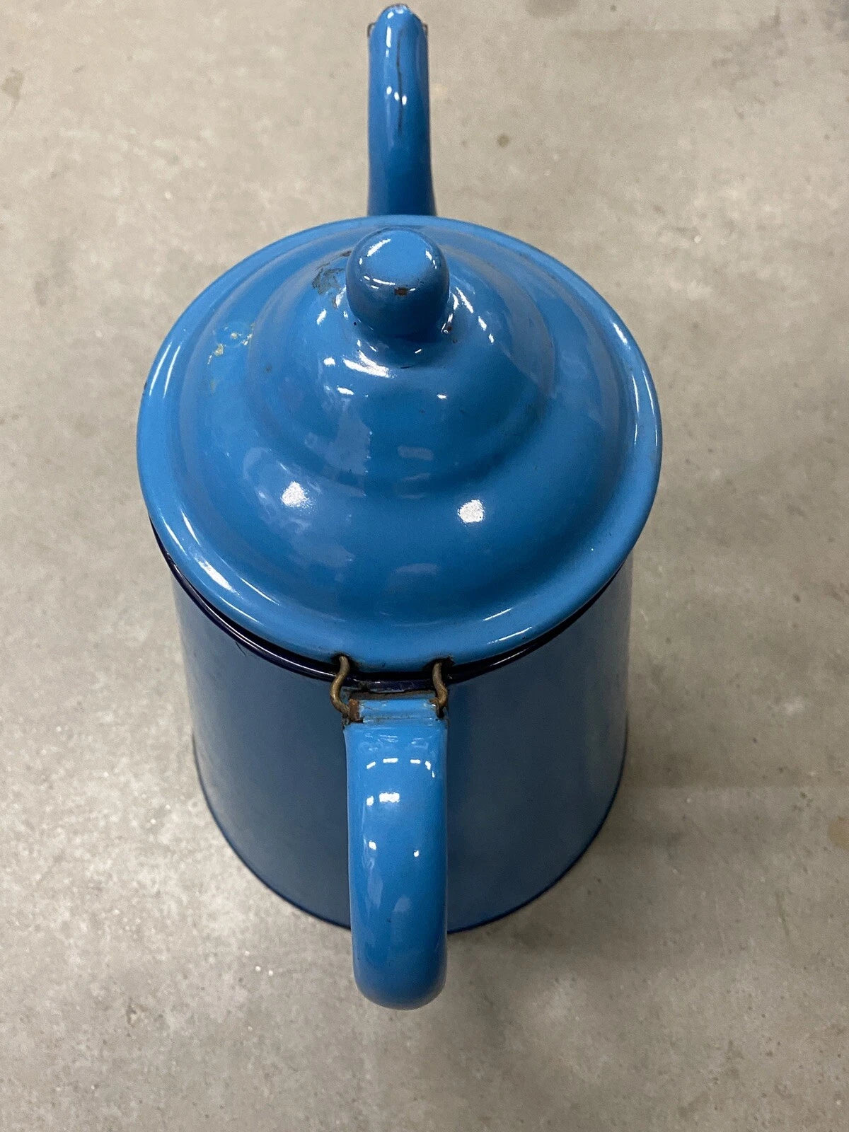 Vintage Enamel 11”French Style Coffee/Tea Pot Blue with Black Trim | eBay