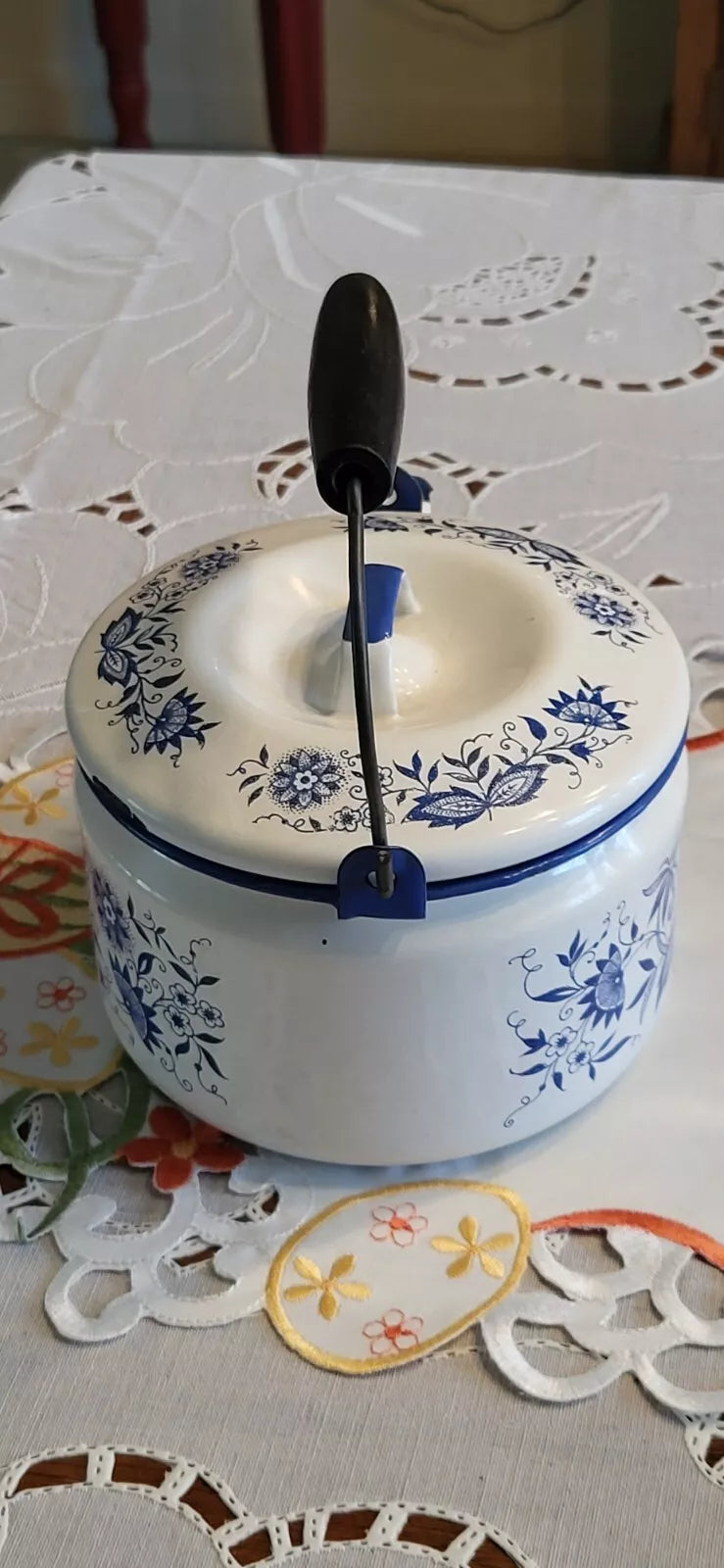 Vintage Farmhouse Floral Blue And White Enamel Coffee Tea Pot | eBay