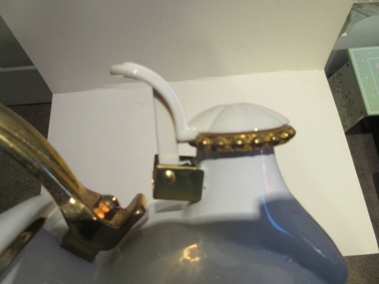 Via Ancona Teapot White Enamel and Antique Brass Finish Whistling Kettle 1998 | eBay