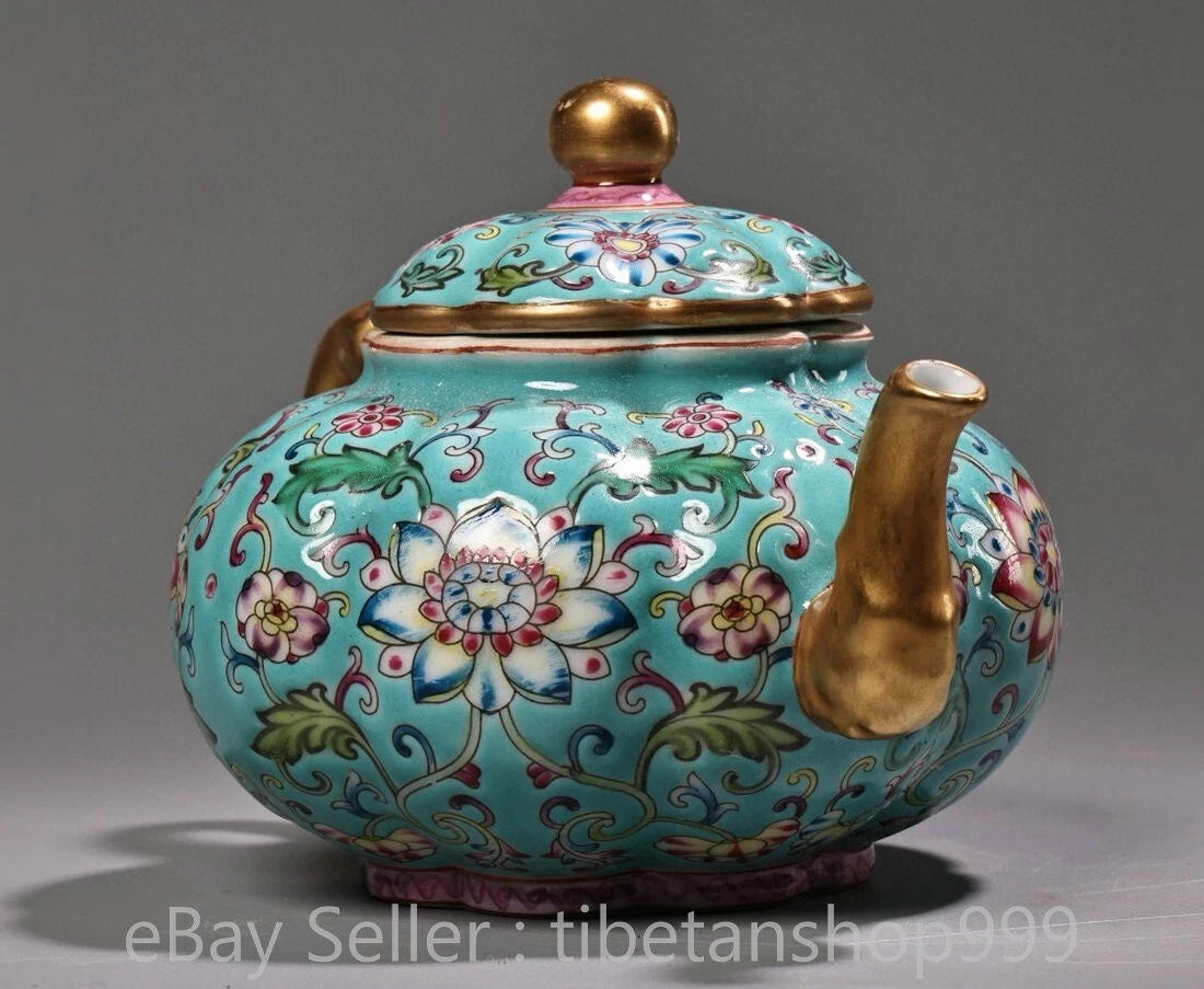 6" Old Chinese Yongzheng Marked Enamel Porcelain Gilt Entwined Flower Teapot | eBay