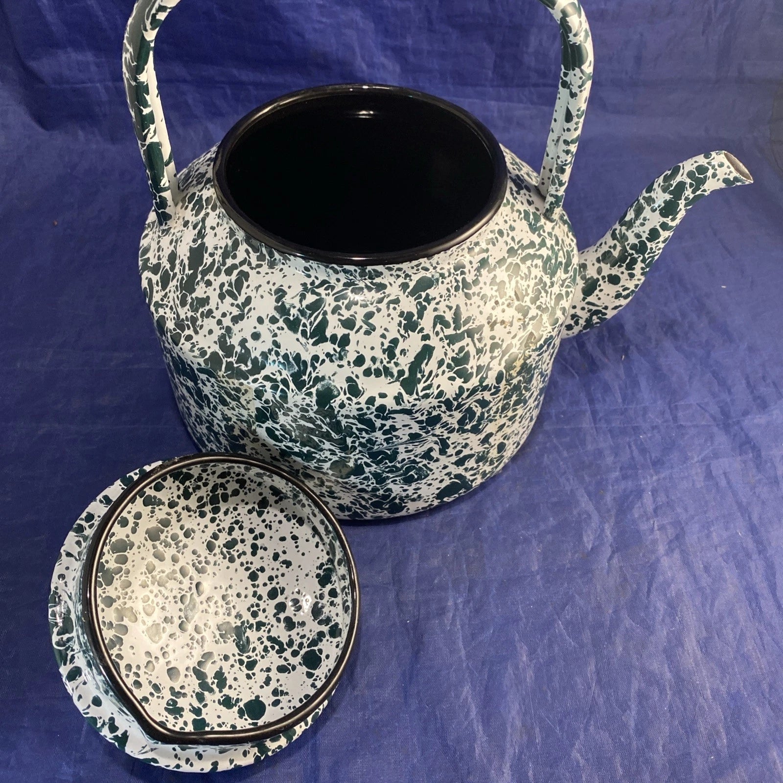 Enamel Ware Teapot Green And White Speckled Splatter EnamelWare New | eBay