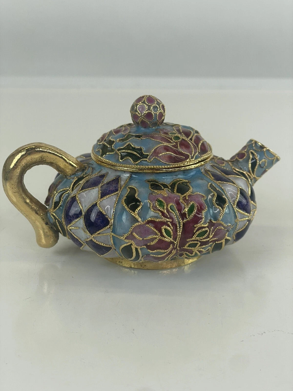 Mini Cloisonné Enameled Floral Glaze Purple Teapot 5"L - 3.5" H | eBay