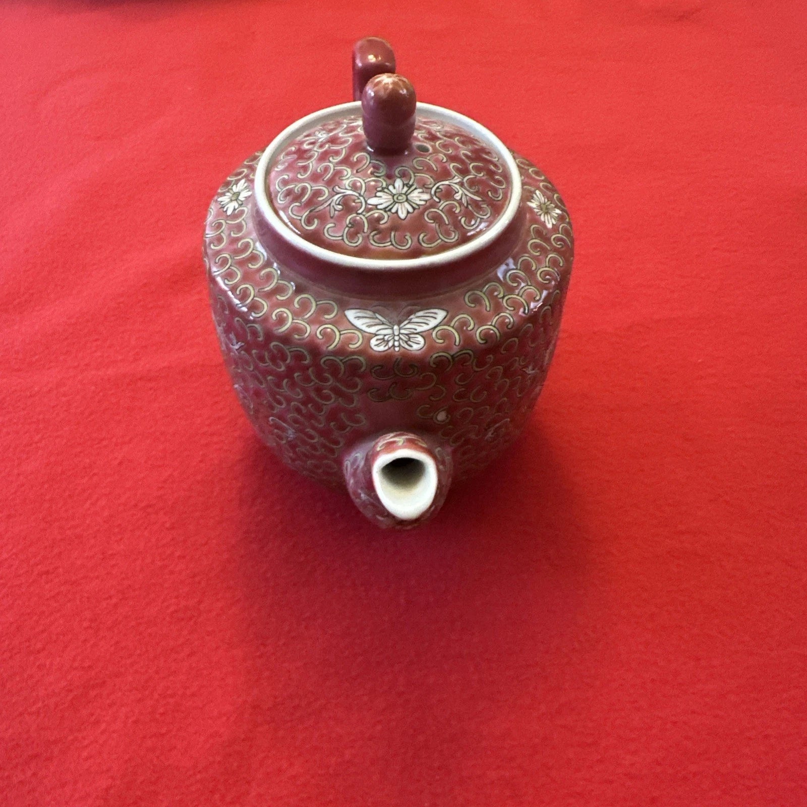 RARE Vintage Famille Rose Red Jingdezhen Mun Shou Enamelled Porcelain Teapot | eBay