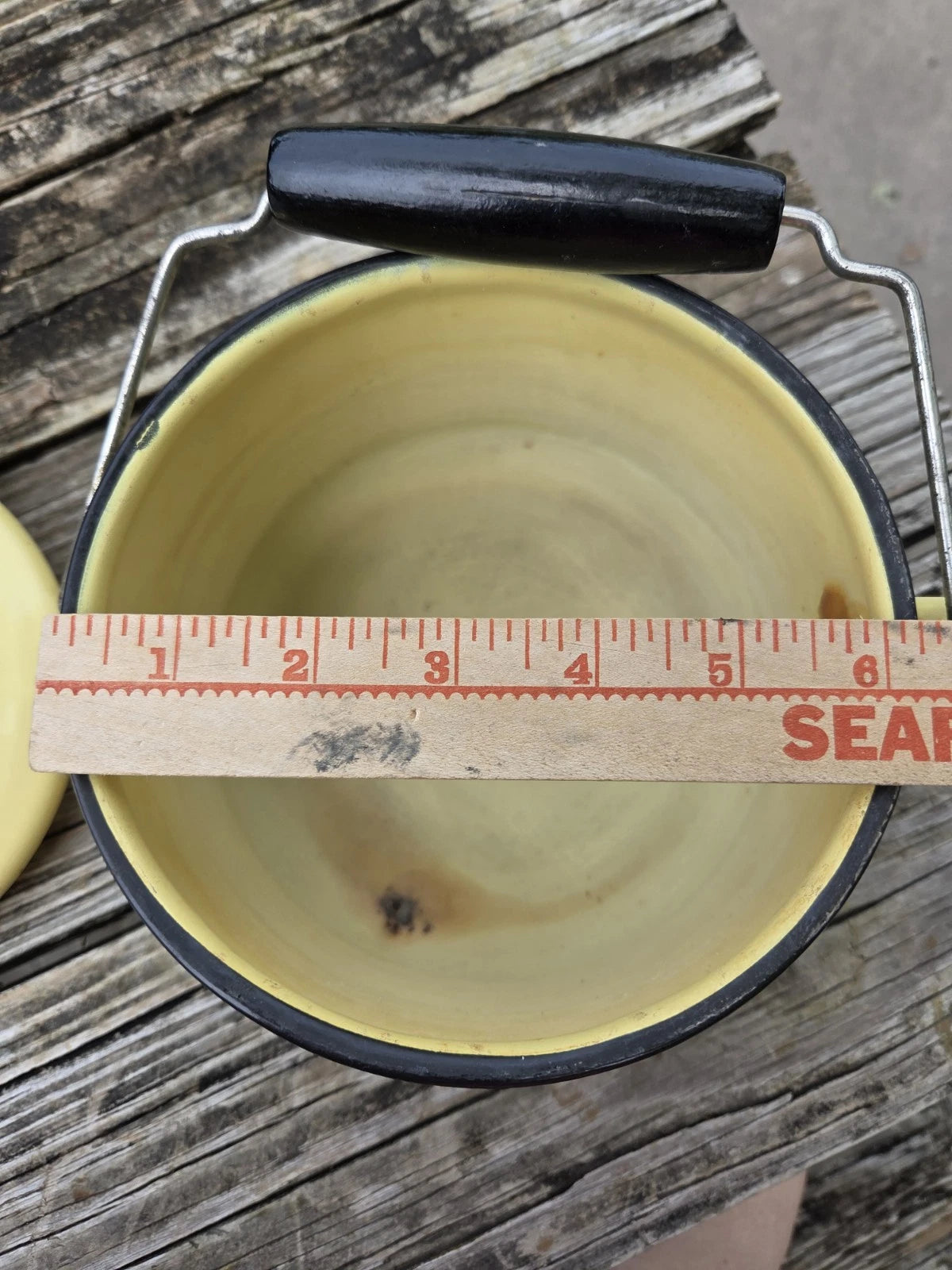 Vintage yellow enamel teapot With Lid Enamelware Bail Handle | eBay