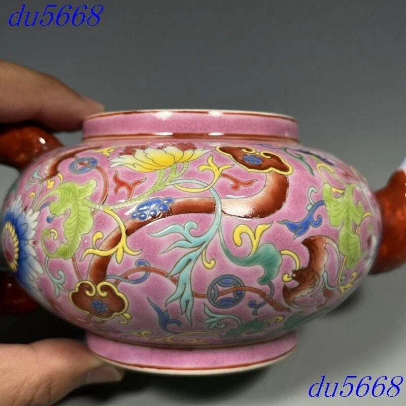 7.2"Qing Dynasty enamel porcelain fushou flowers grain Tea makers Tea Pot statue | eBay
