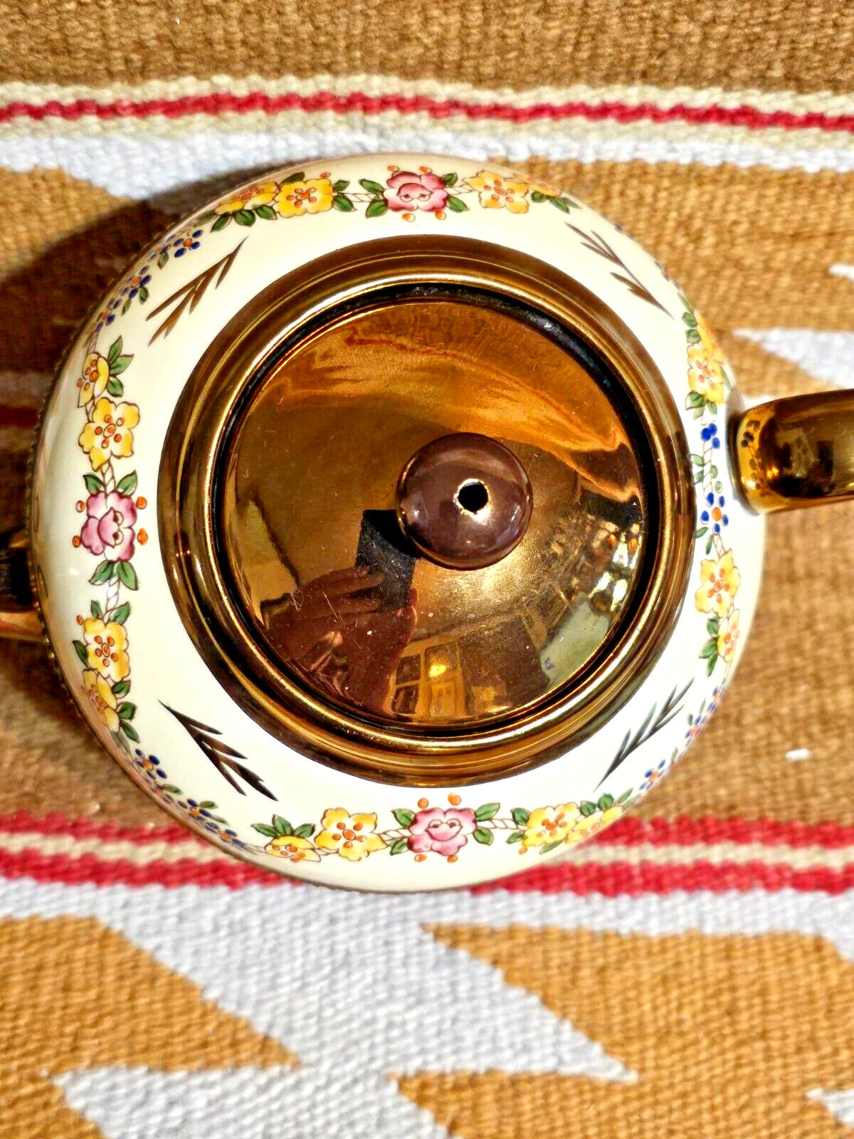 BEAUTIFUL COPPER LUSTRE LUSTER TEAPOT HAND PAINTED ENAMEL FLOWERS GIBSONS N.MINT | eBay