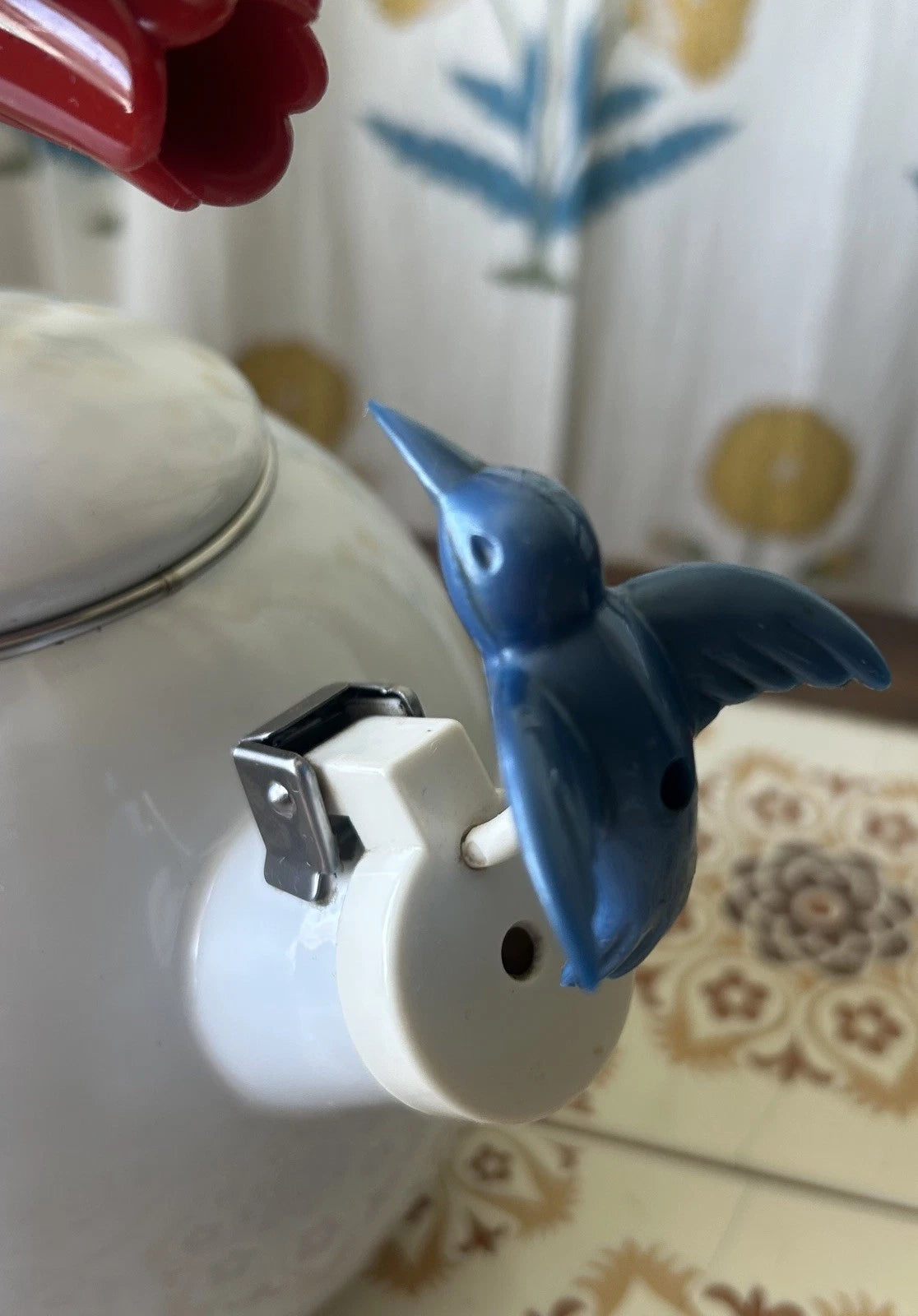 Ancona Kettle Hummingbird, Tulips Enamel Red, White, Blue & Green Vintage Teapot | eBay