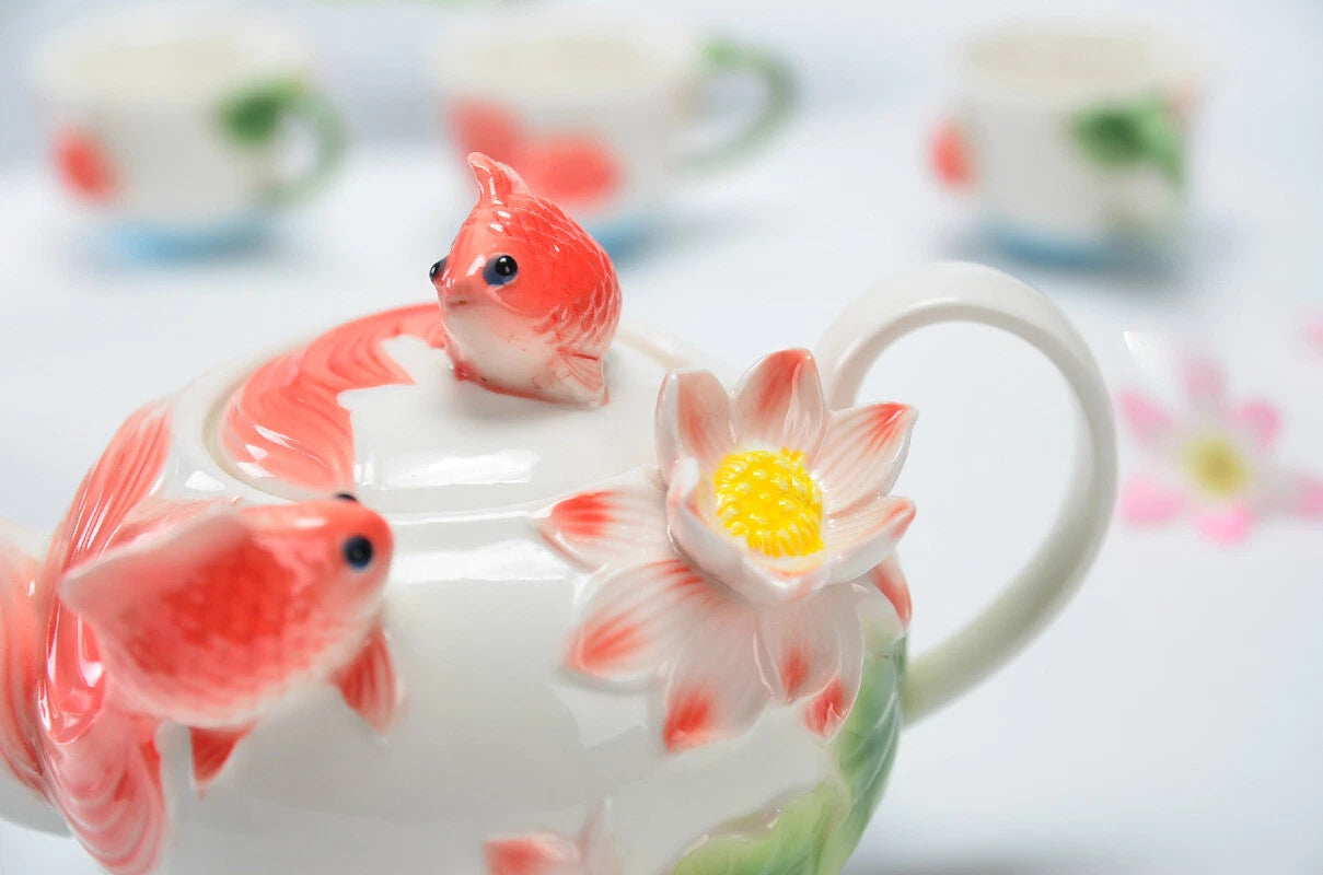 Enamel Coffee Tea Pot Relievo Lotus Porcelain Kettle Ceramic Chinese | eBay