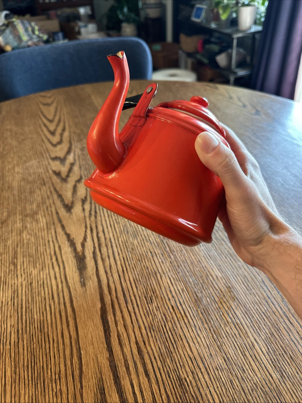 Red Enamel Tea Pot Mid Century Black Enamel Handle Vintage | eBay