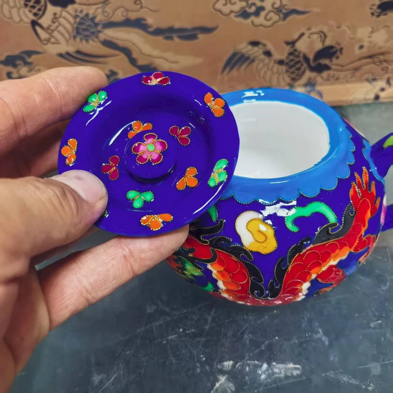 Chinese Old Porcelain blue enamel cloisonn é Dragon and Phoenix Pattern Teapot | eBay