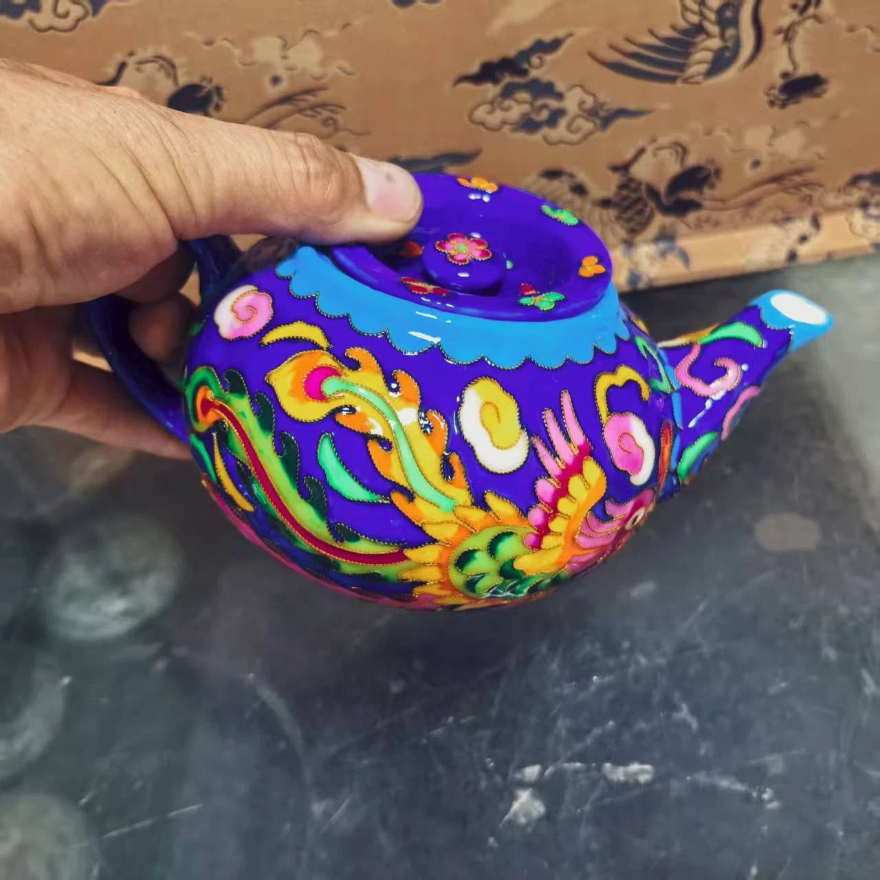 Chinese Old Porcelain blue enamel cloisonn é Dragon and Phoenix Pattern Teapot | eBay