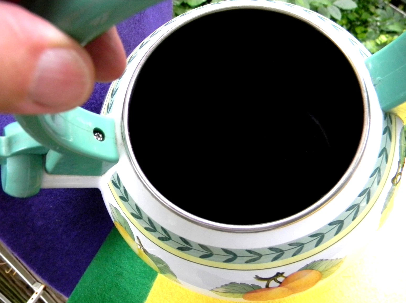NM Villeroy & Boch Enamel Coated Teapot w/ Green Arch Handle Summer Fruit 1.5 Qt | eBay