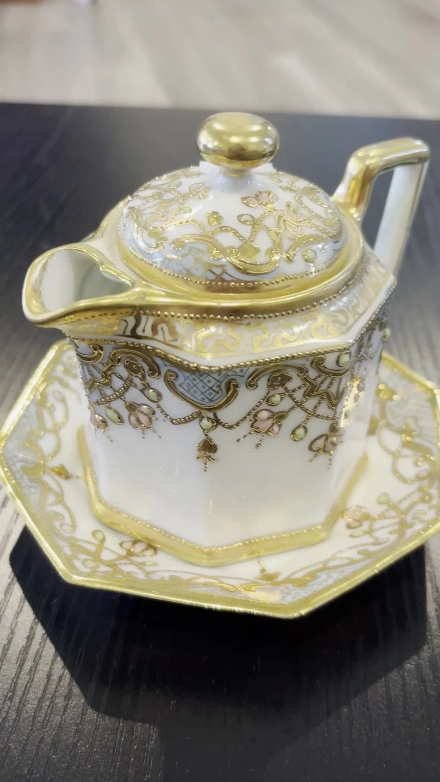 Esquisite NIPPON MORIAGE TEAPOT & UNDERPLATE GOLD ENAMEL - BEADING | eBay
