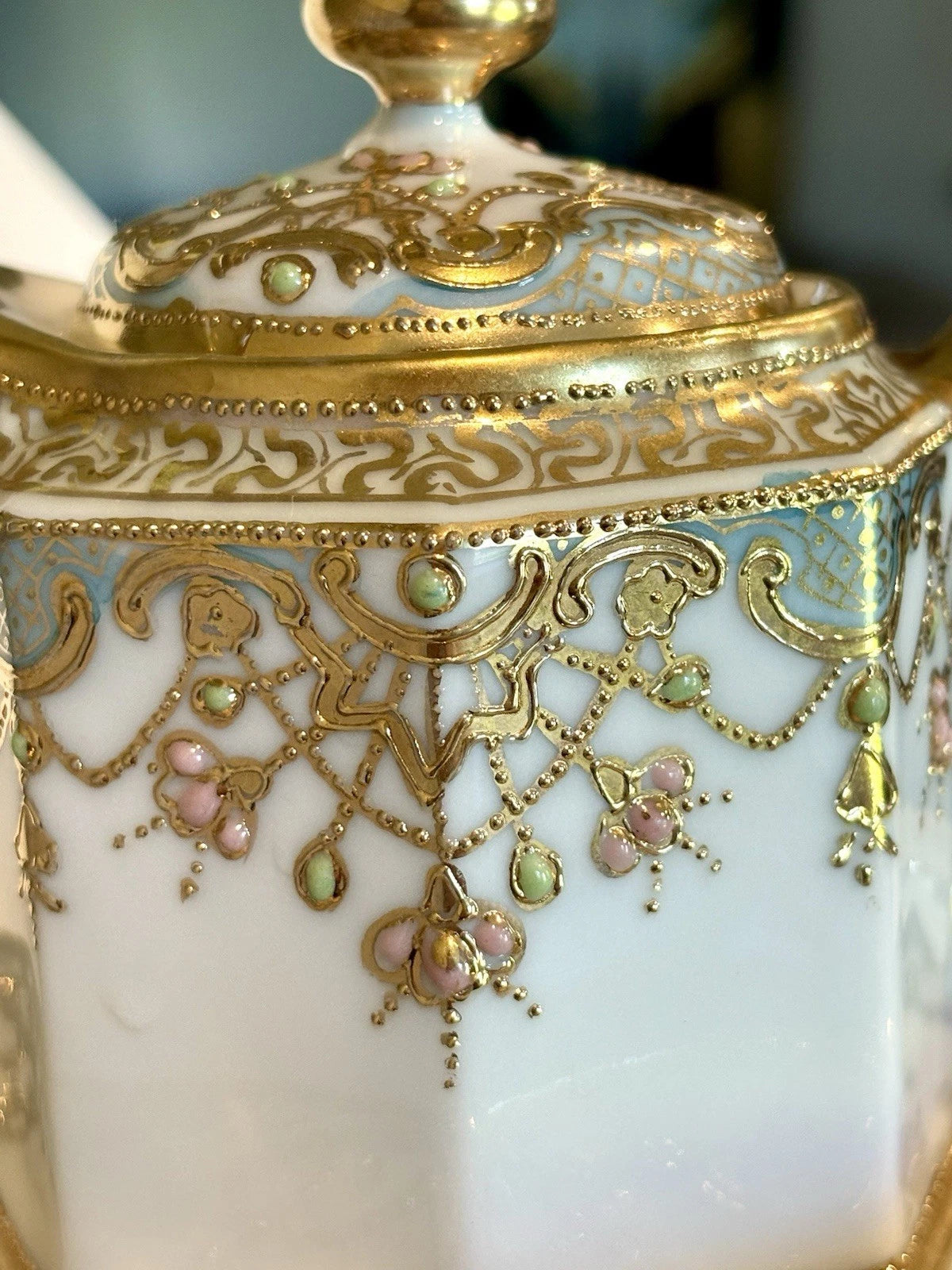 Esquisite NIPPON MORIAGE TEAPOT & UNDERPLATE GOLD ENAMEL - BEADING | eBay