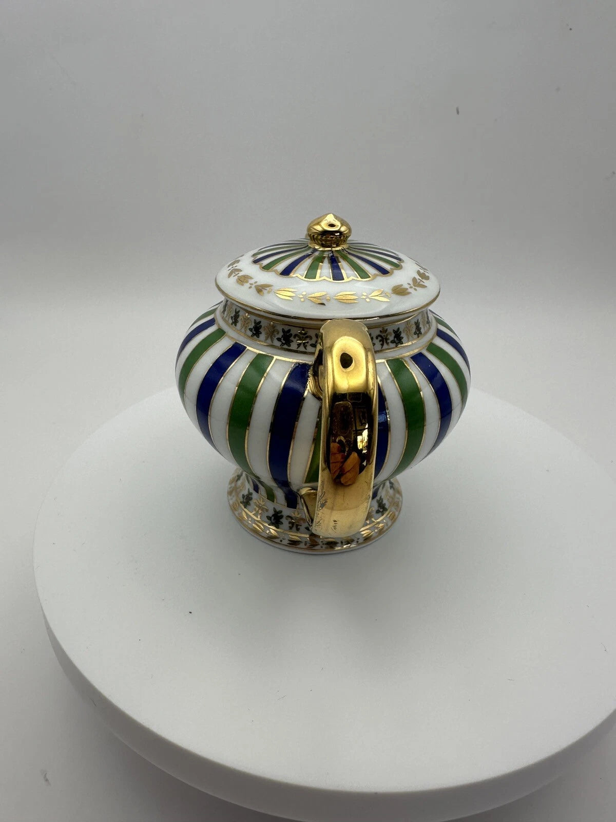 Mini Enameled Porcelain Teapot 3 inch Green/Blue Stripes Gilt Stamped Qingfa | eBay