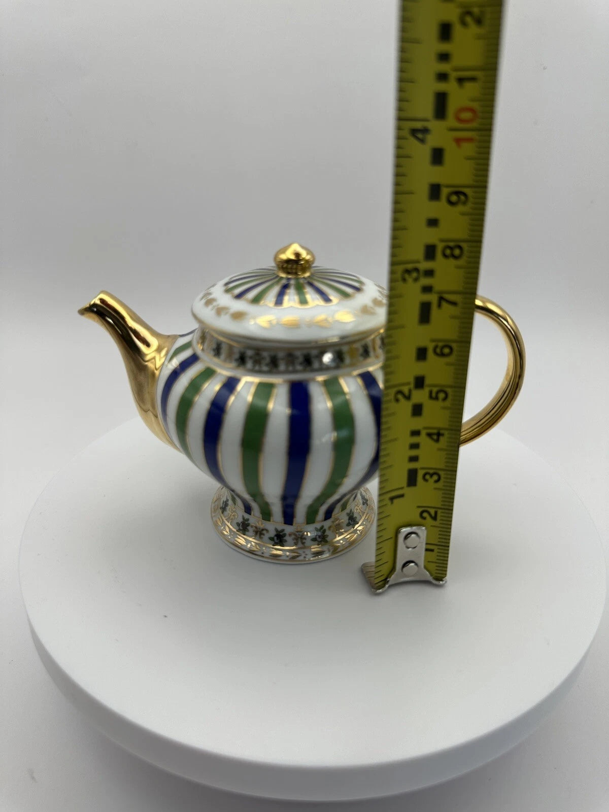 Mini Enameled Porcelain Teapot 3 inch Green/Blue Stripes Gilt Stamped Qingfa | eBay