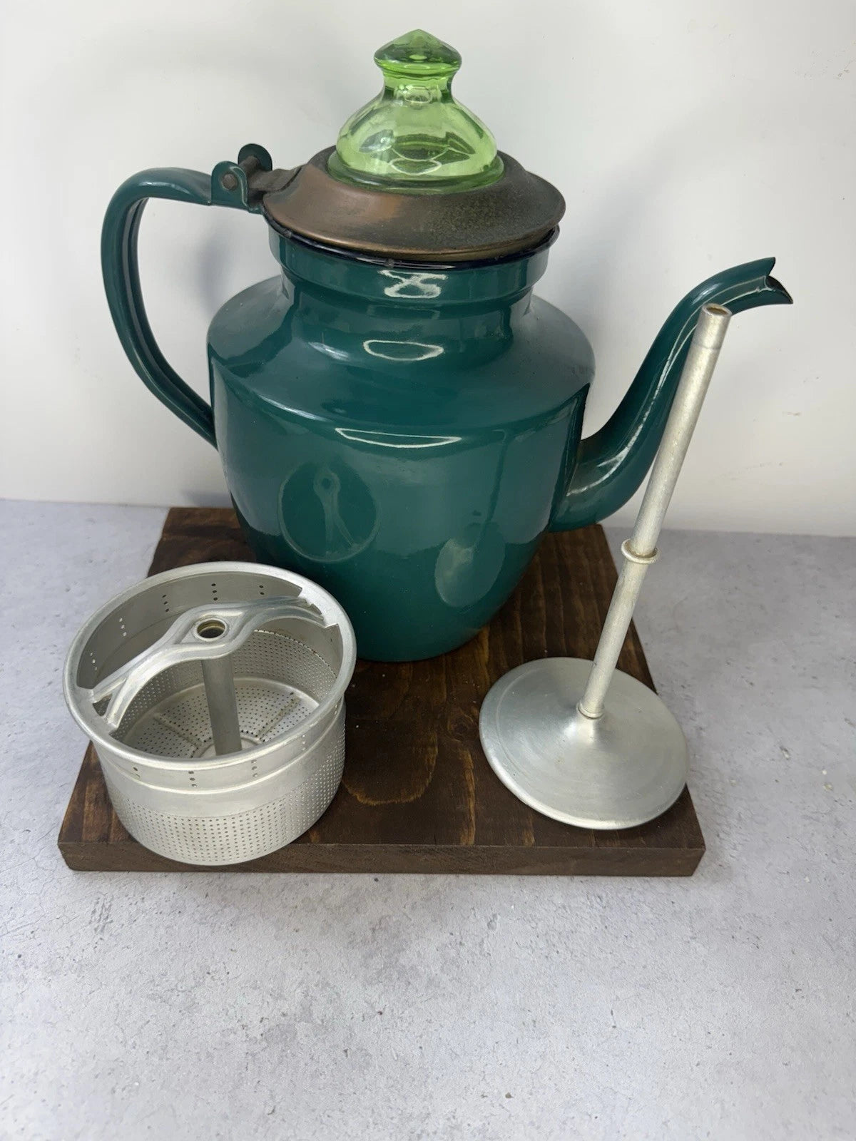 Vintage Enamelware Green teapot kettle uranium glass lid | eBay