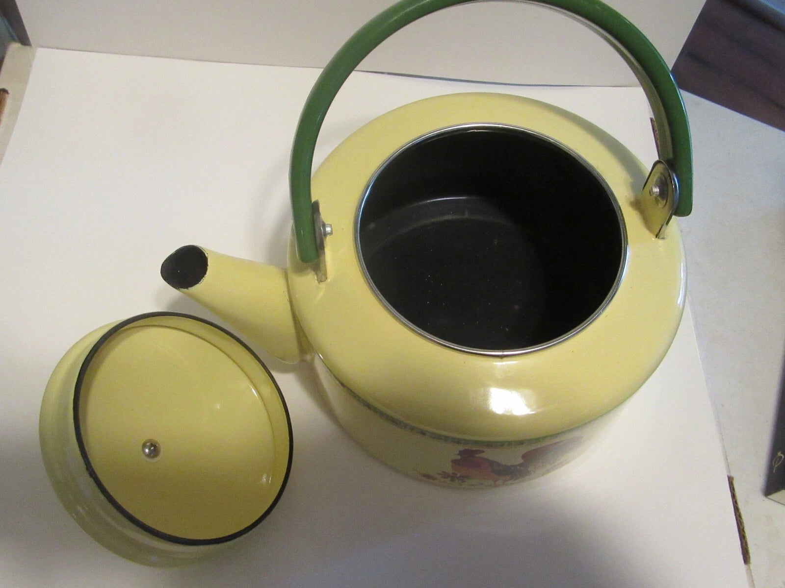 Rooster with flowers painted enamel Metal Tea Pot never used | eBay