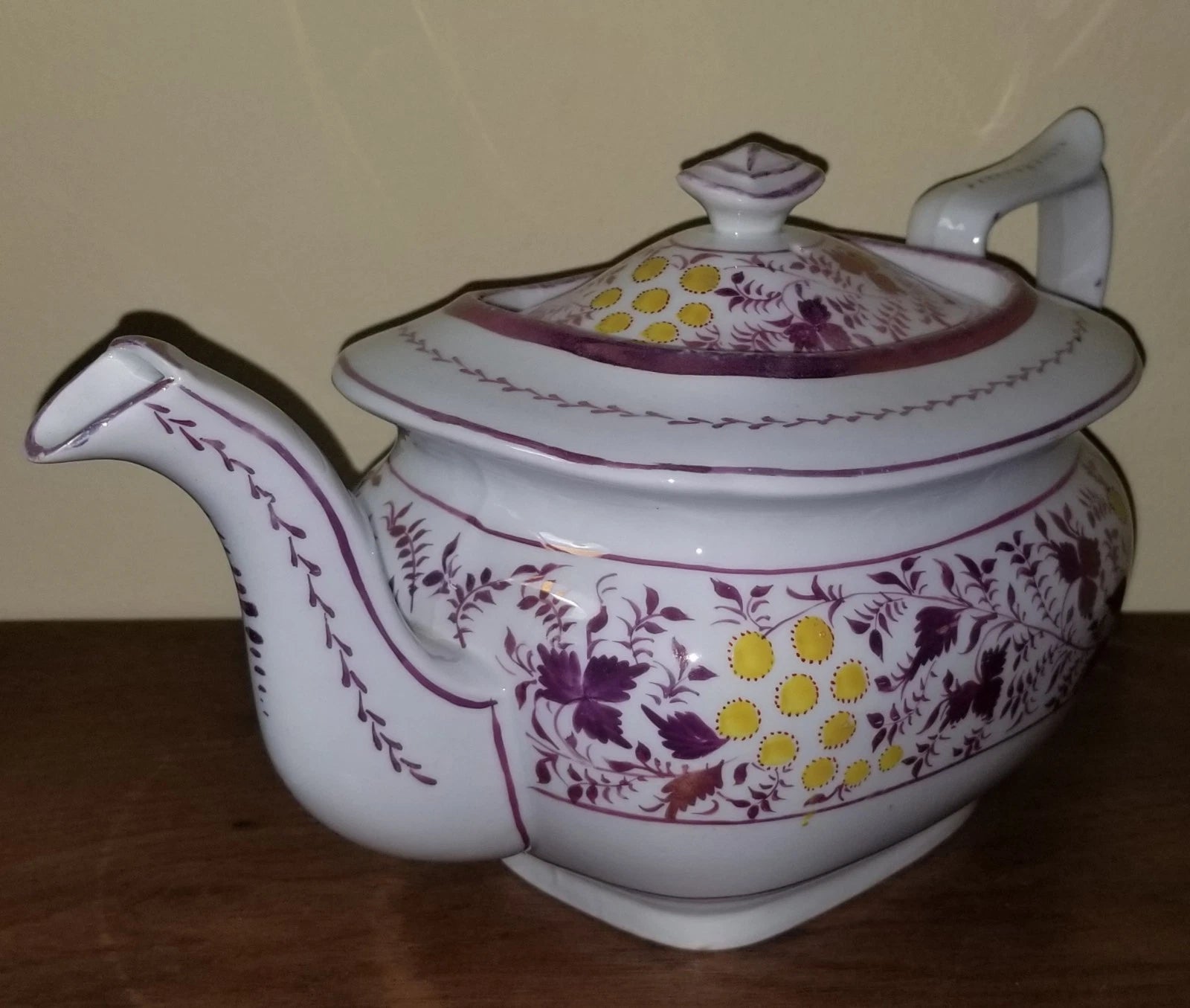 C.1810-1820 Georgian Porcelain Teapot Pink Luster Yellow Enamel Exc. Condition | eBay