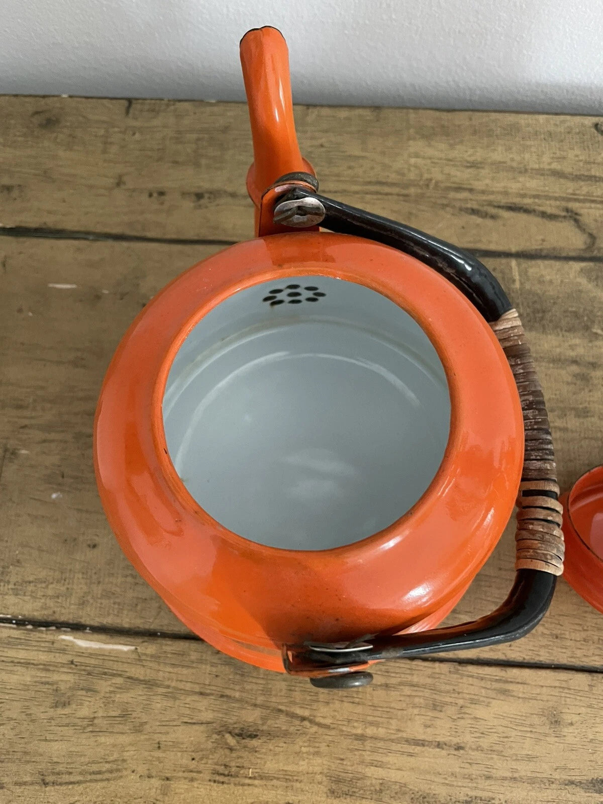 Vintage Enamel Orange Tea Kettle Tea Pot | eBay