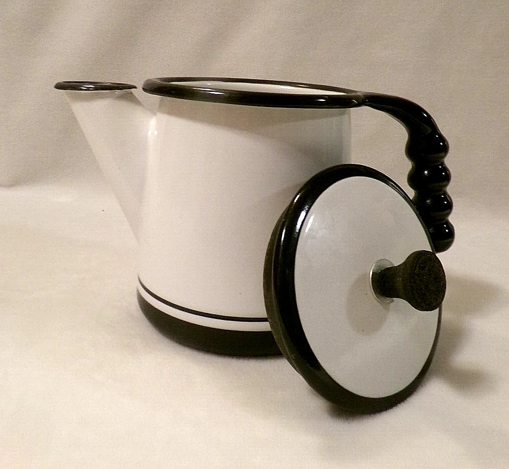 VINTAGE ENAMEL COATED METAL TEAPOT - BLACK and WHITE - 1 Quart/32 oz. | eBay