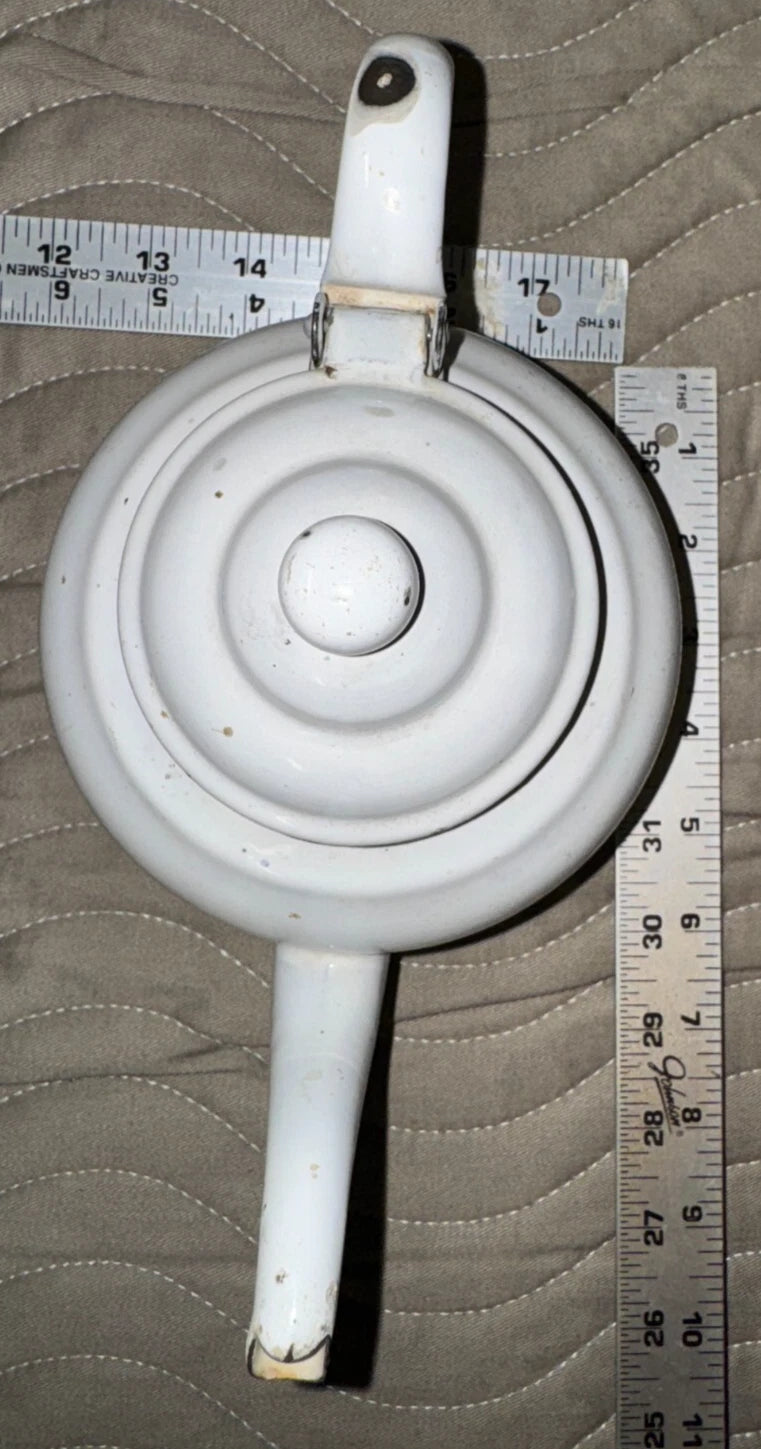 Vintage White Enamel Enamelware Teapot Hinged Lid | eBay