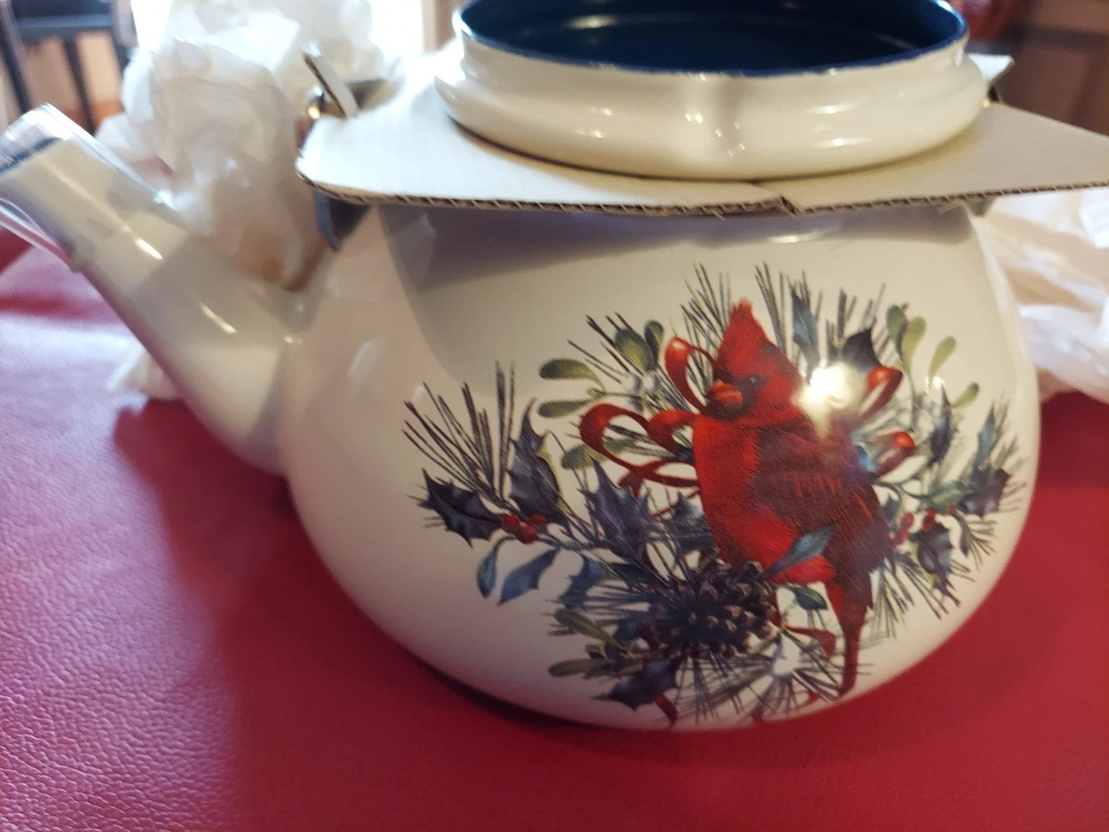 LENOX Winter Greetings Scenic Enamel Cardinals Chickadee Tea Pot Kettle Holiday | eBay