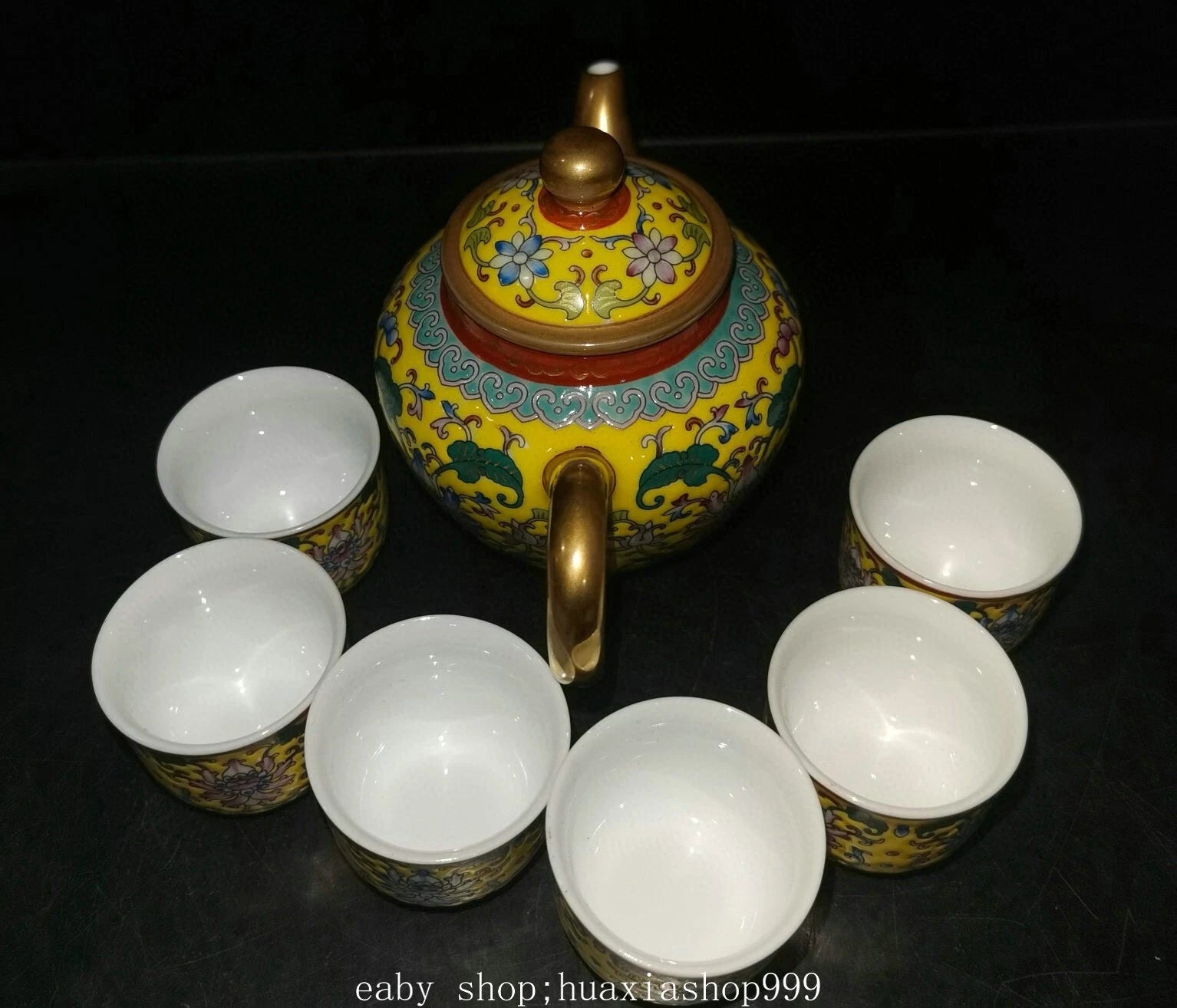 9" YongZheng Marked Colour Enamel Porcelain Gilt Flower Pattern Teapot Cup Set | eBay