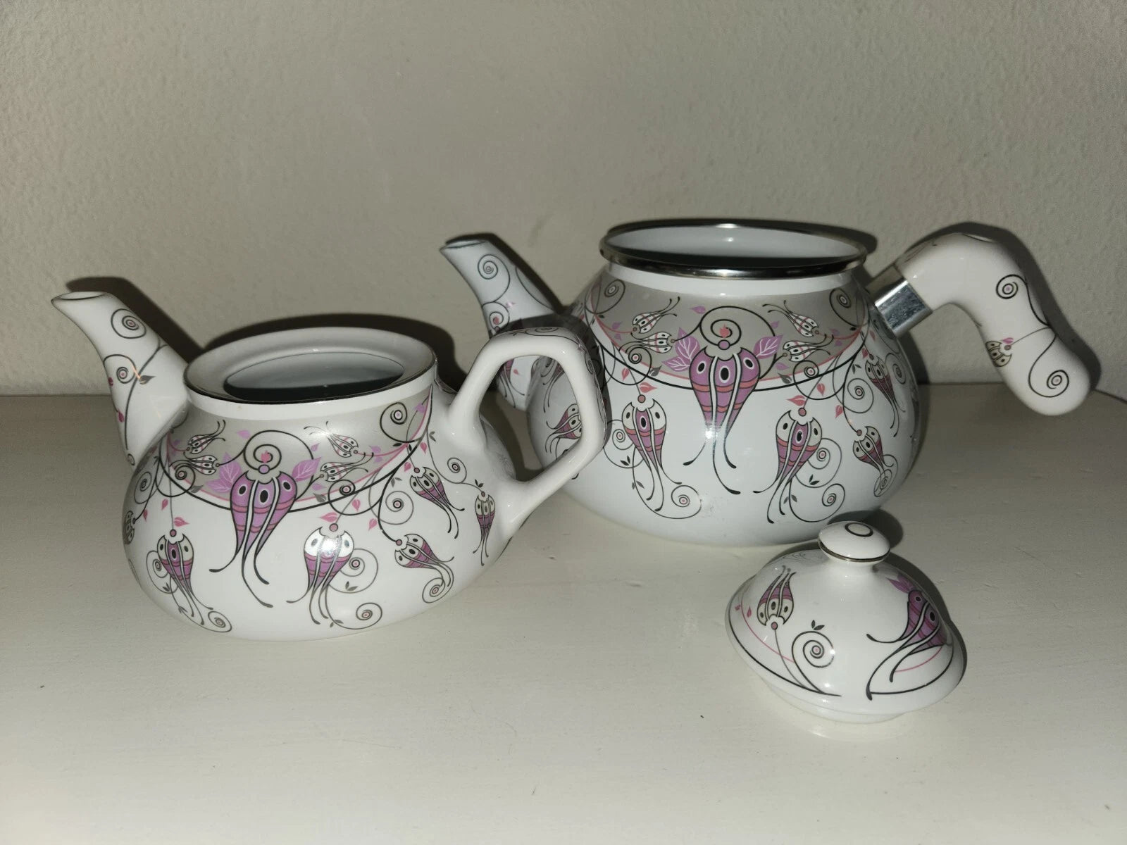 Asvar Eftalya Turkish Teapot Enamel And Porcelain Floral | eBay