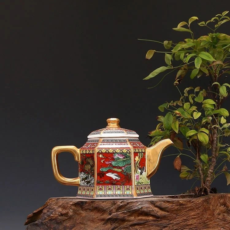 Jingdezhen Porcelain Enamel Painted Gold Hexagonal Handle Teapot Qing Qianlong 1 | eBay