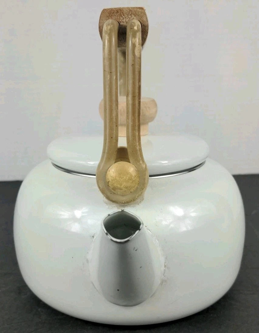Vintage White Enamel Tea Kettle w Wood Handle Thailand | eBay