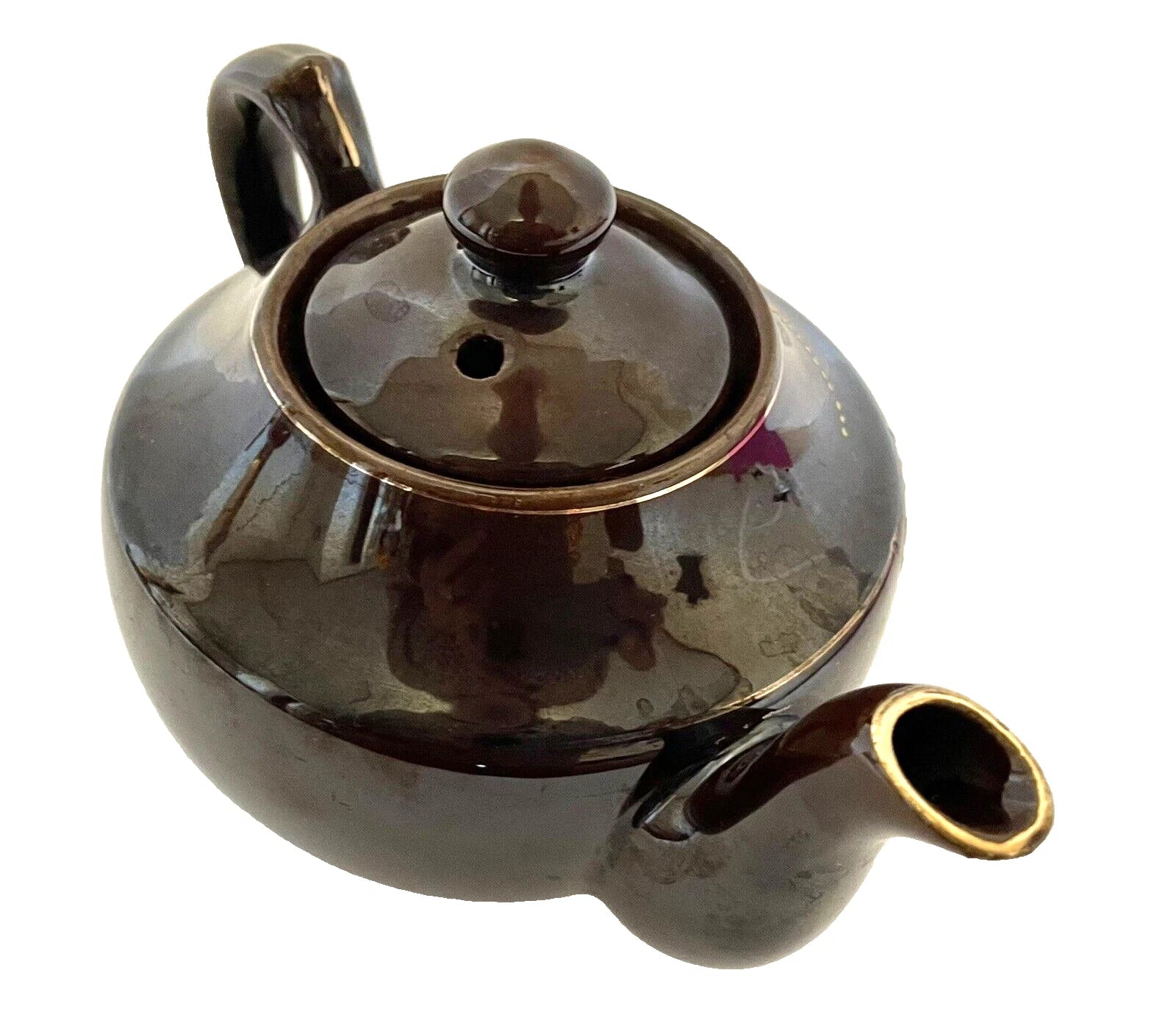 Redware Small Teapot Gold Trim Hand Painted Enamel Flowers Vintage Japan | eBay