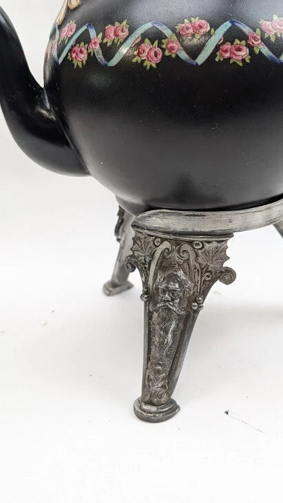 Antique Teapot Kettle on Stand Victorian Meriden Silver Plate Porcelain Enamel | eBay