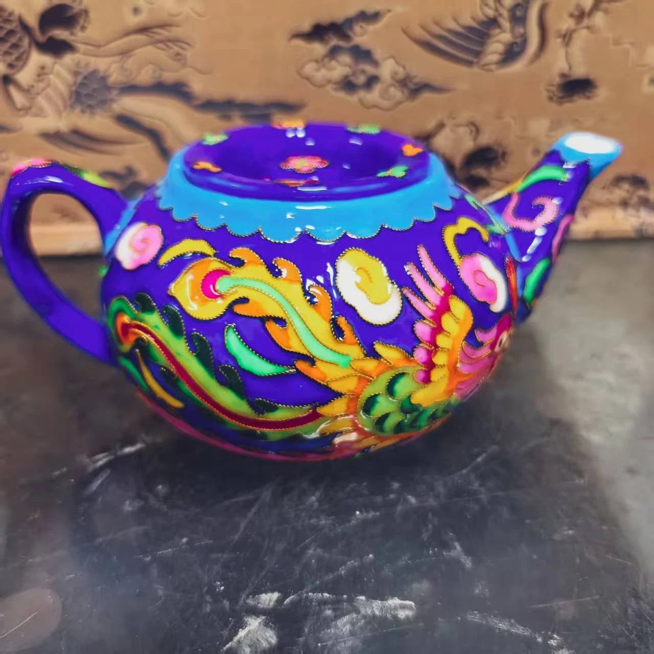 Chinese Old Porcelain blue enamel cloisonn é Dragon and Phoenix Pattern Teapot | eBay