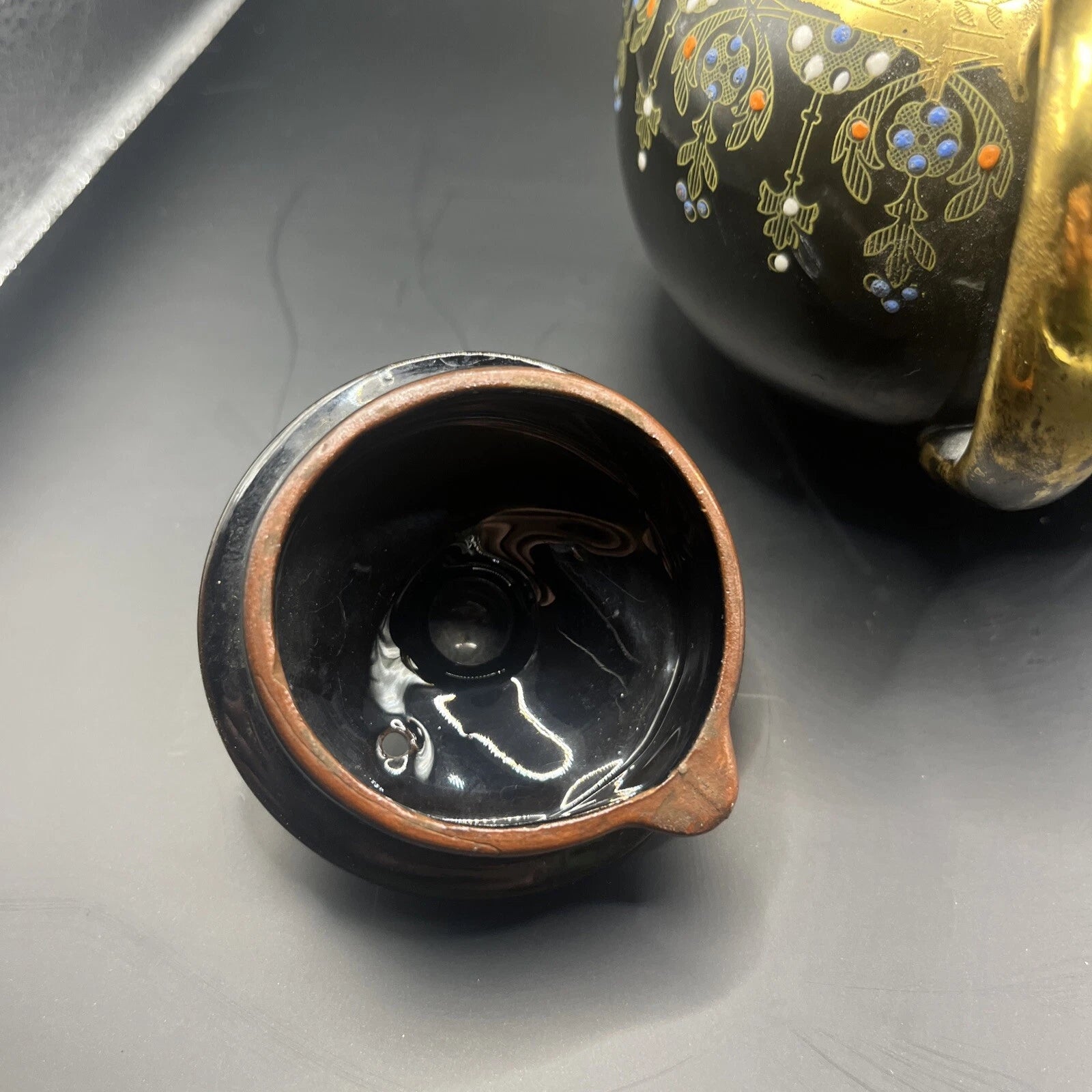 Look alike Gibson and Sons Teapot w/ Lid Black Gold Enamel Vintage 4 tall Japan | eBay