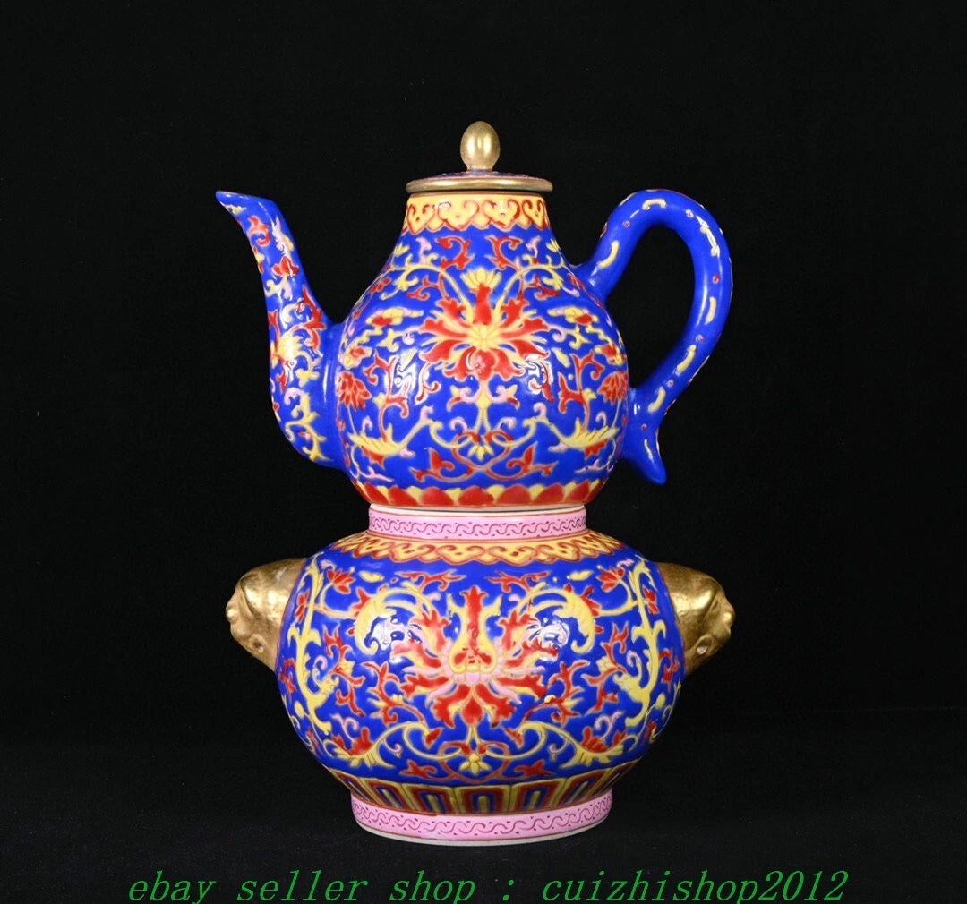 Qianlong Marked Colour Enamel Porcelain Gilt Dragon Beast Gourd Teapot Teakettle | eBay