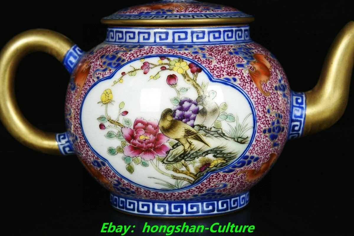 6.8" Qianlong Enamel Colour Porcelain Gold Flower Bird Wine Tea Pot Flagon | eBay
