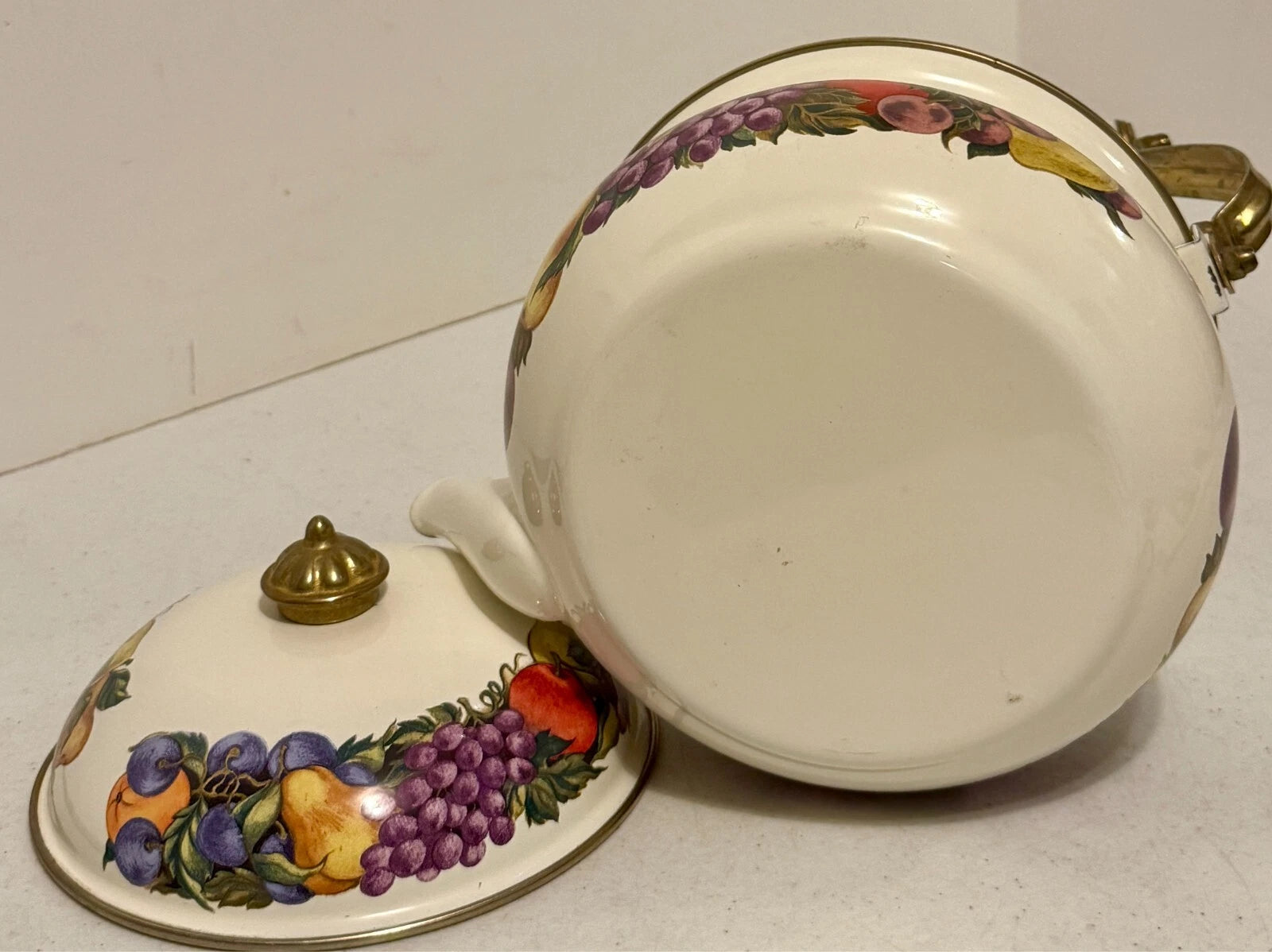 Lincoware Enamel Orchard Royal 8 CUP Teapot Kettle w/handle and brass top | eBay