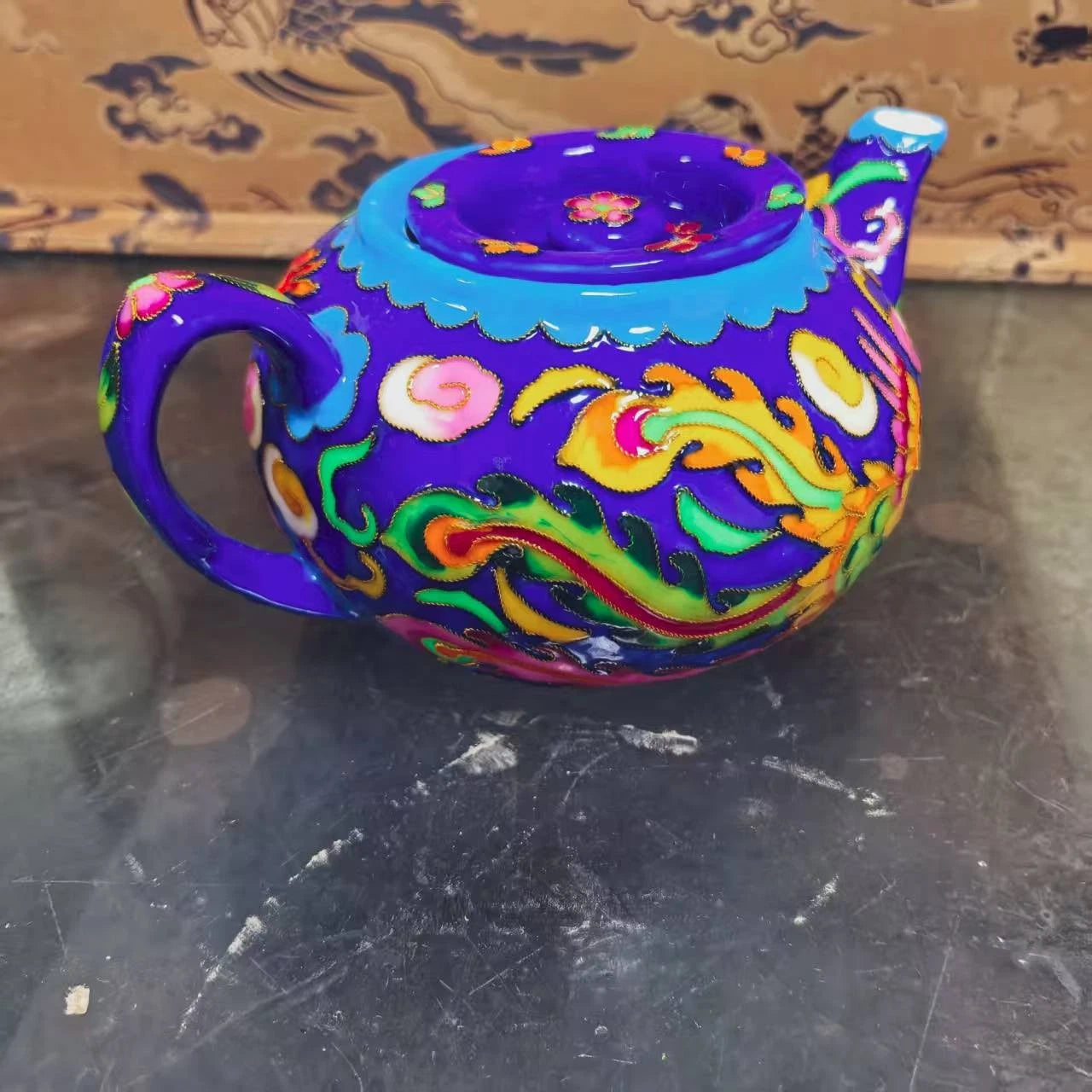 Chinese Old Porcelain blue enamel cloisonn é Dragon and Phoenix Pattern Teapot | eBay