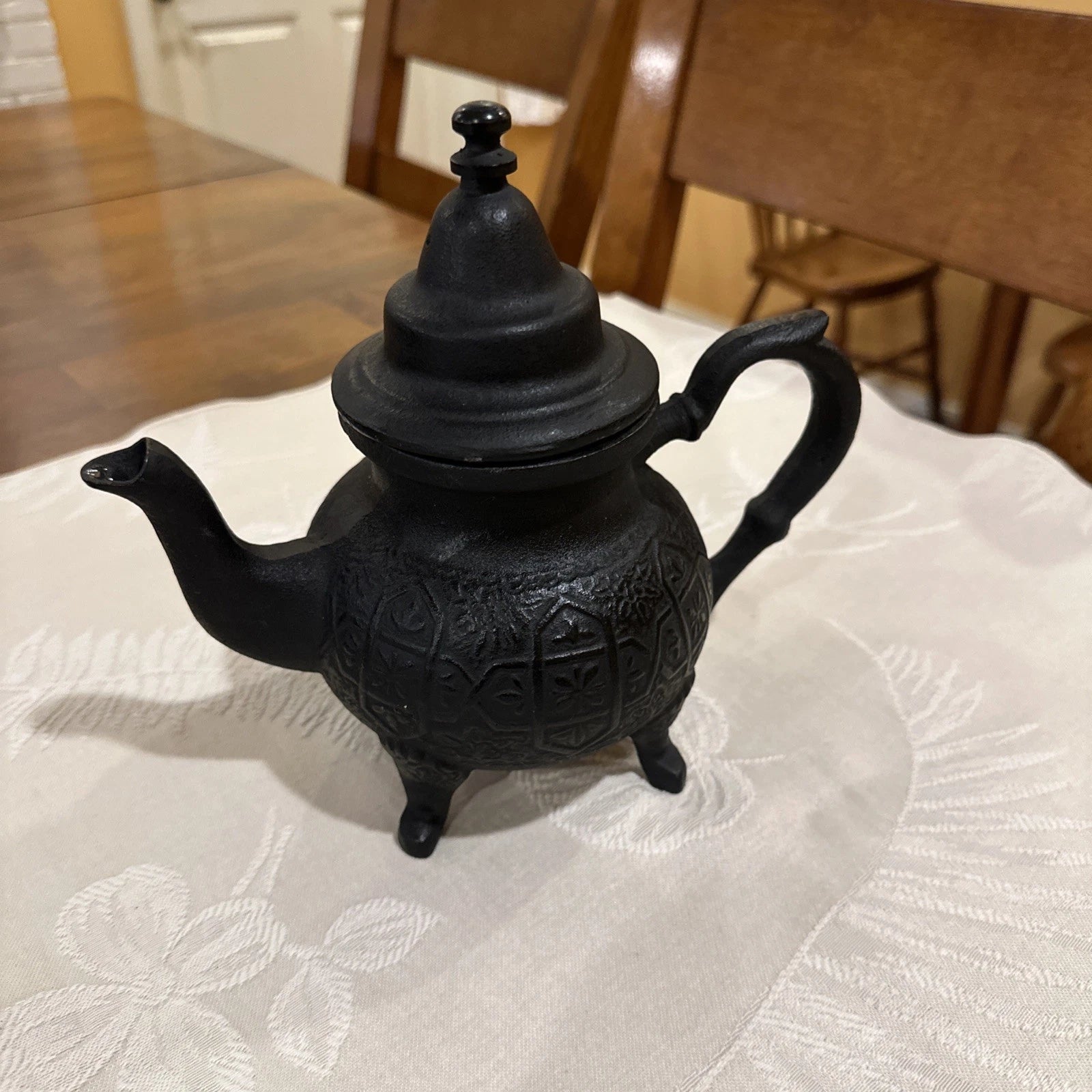 Moroccan Style Cast Iron Tea Pot Footed Enamel Lined with Lid and Handle 8” | eBay