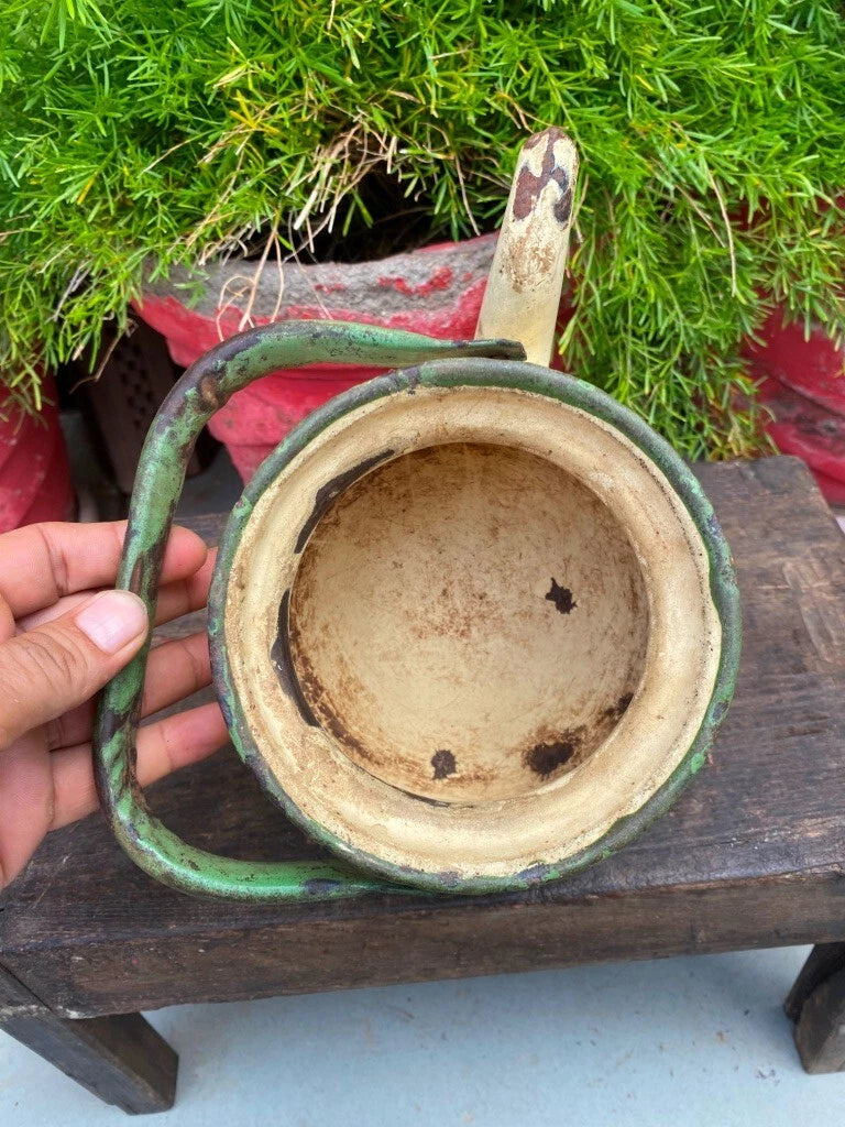 Collectible Old Cream Green Rustic Enamel Porcelain Teapot Tea Kettle | eBay