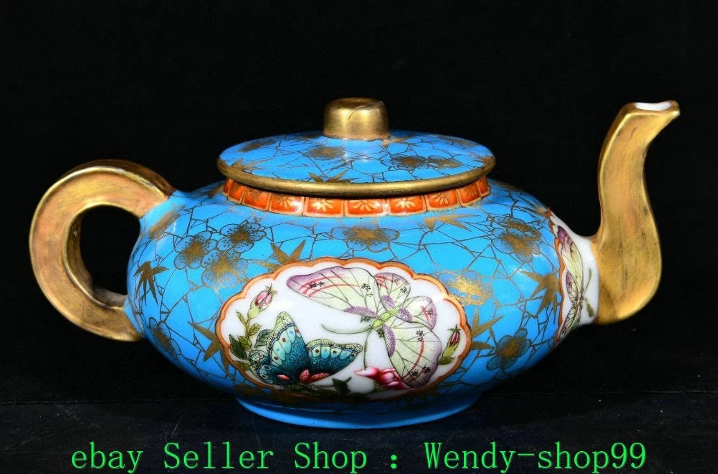 6.2" Qianlong Marked Colour Enamel Porcelain Gilt Butterfly Teapot Teakettle | eBay