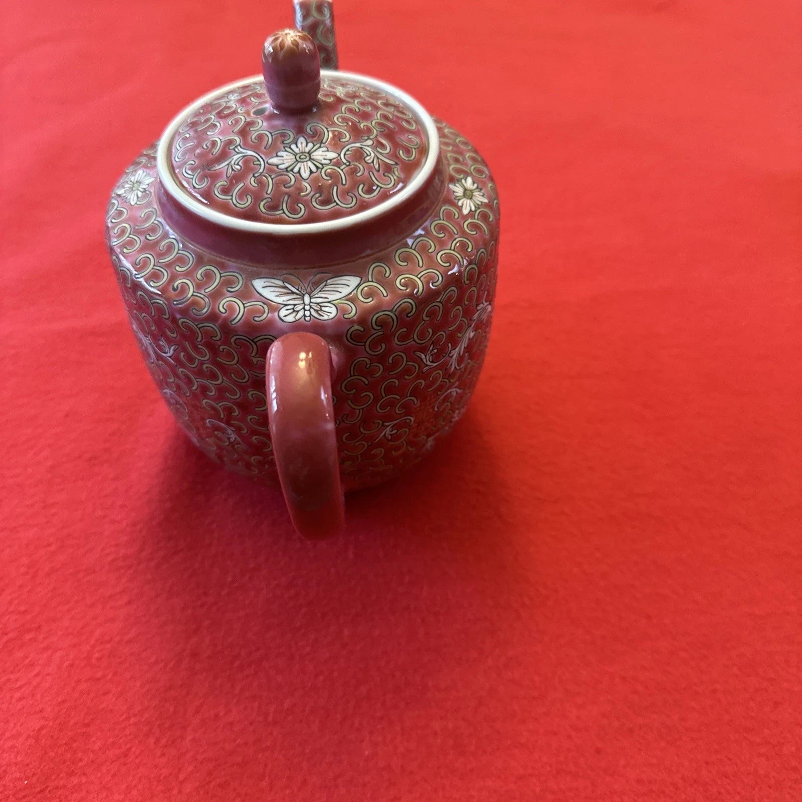 RARE Vintage Famille Rose Red Jingdezhen Mun Shou Enamelled Porcelain Teapot | eBay