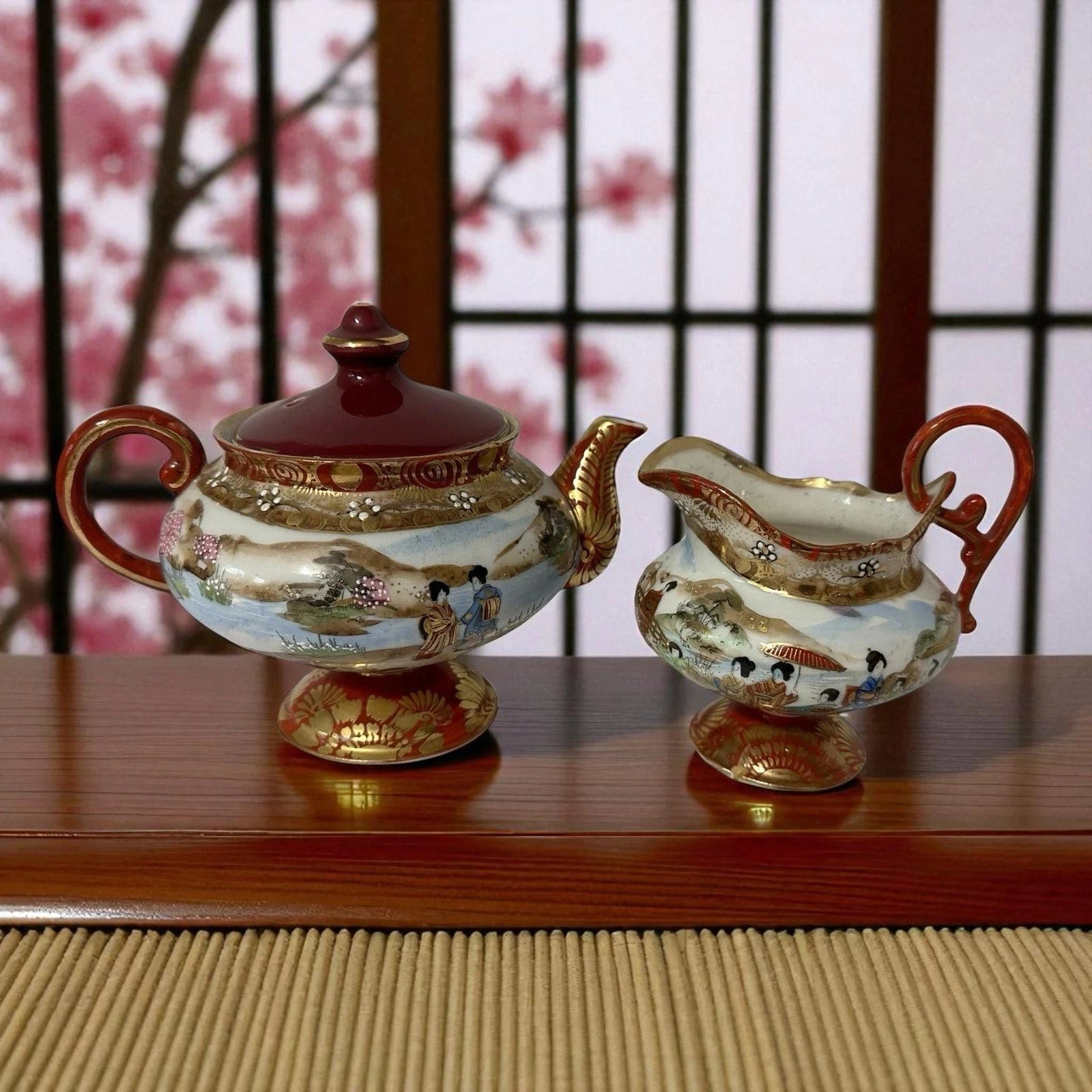 Vintage Kutani Japanese Porcelain Teapot & Creamer Set Moriage Enameled Gilded | eBay