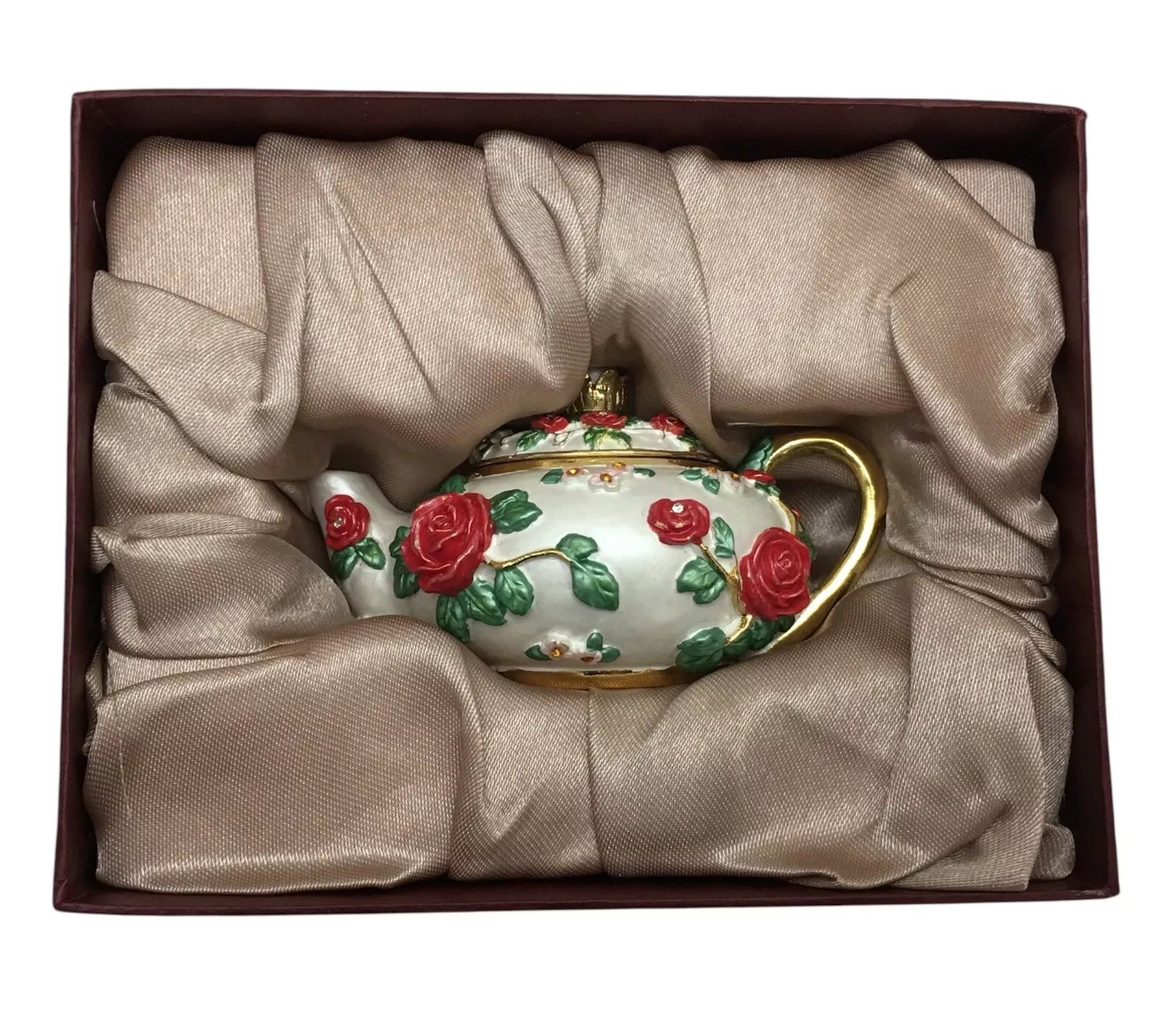 Vintage Versailles Enameled Teapot Trinket Box Roses Gold Trim Original Box | eBay