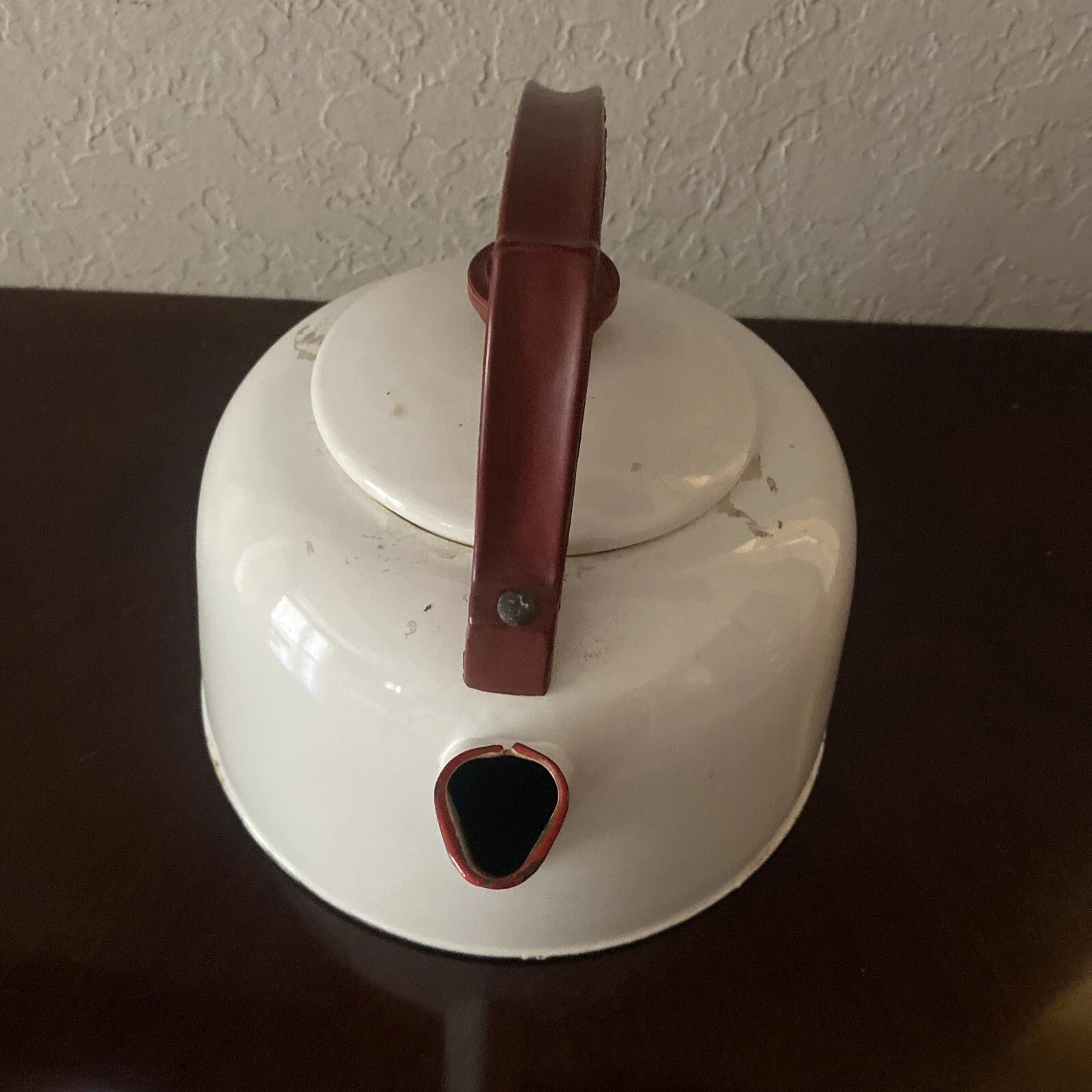 Vintage Antique 1920’s Enamel Tea Pot White Red & Brown Trim Very Good Condition | eBay