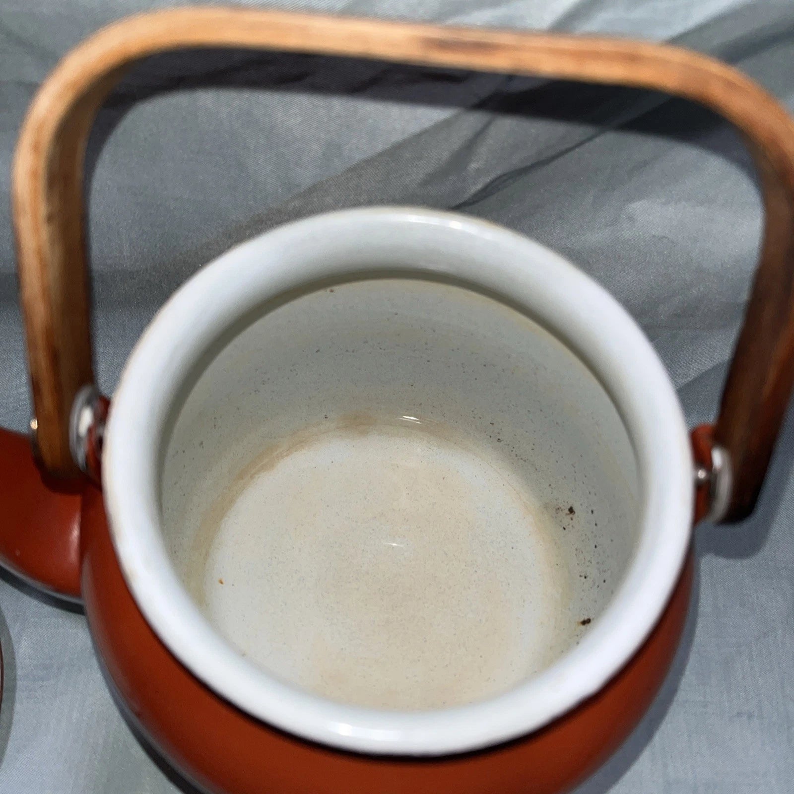 Vintage 4-Cup Enamel Tea Kettle Teapot - Red w/ Wood Handle & Lid - Retro Charm | eBay